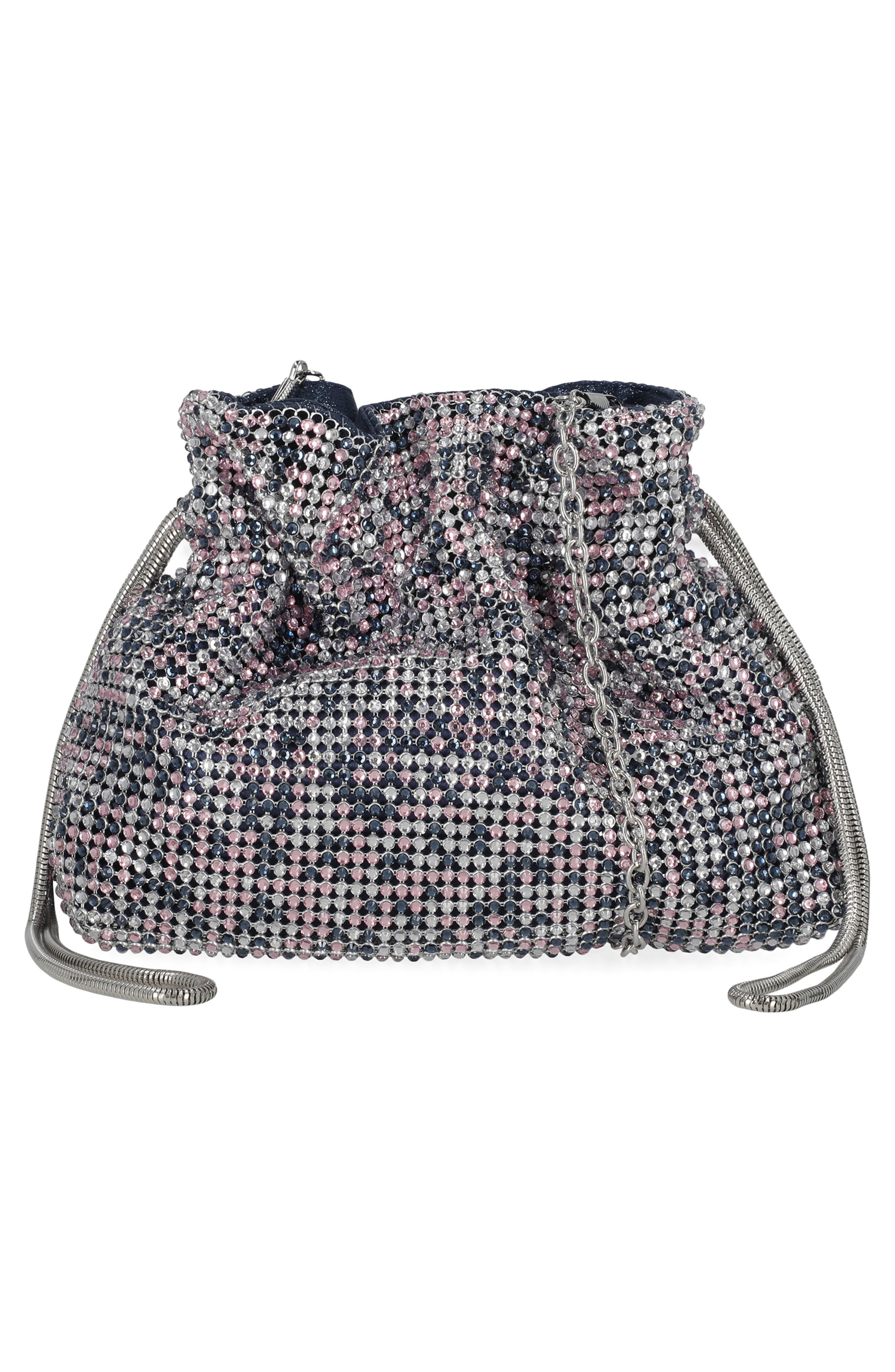 Jessica McClintock Maxine Rhinestone Mesh Bucket Clutch