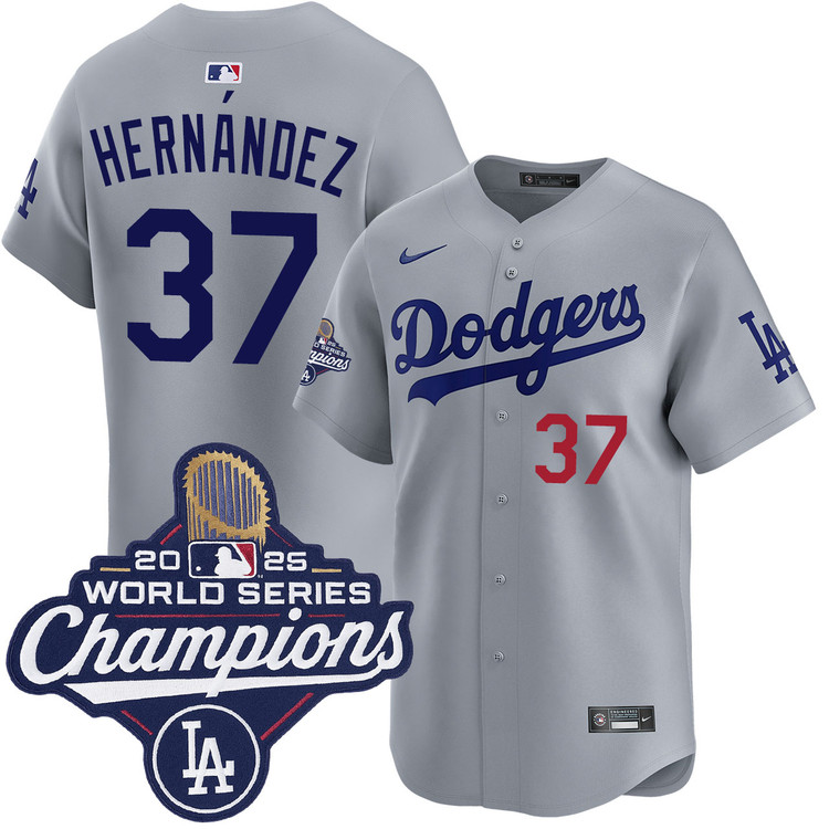 Teoscar Hernández Los Angeles Dodgers Nike 2025 World Series Champions Home Replica Jersey - Grey