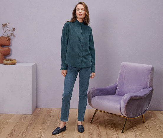 Cordbluse mit Rüschendetail