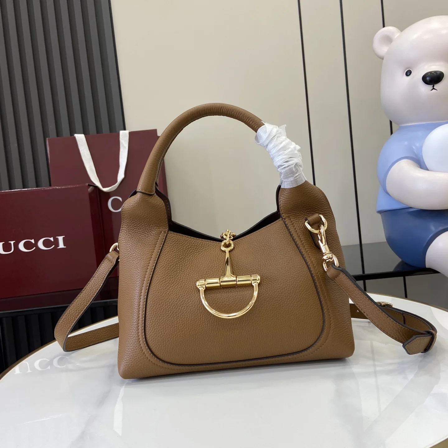 Gucci Brown Grained Leather Shoulder Bag product photo from LabelPicks