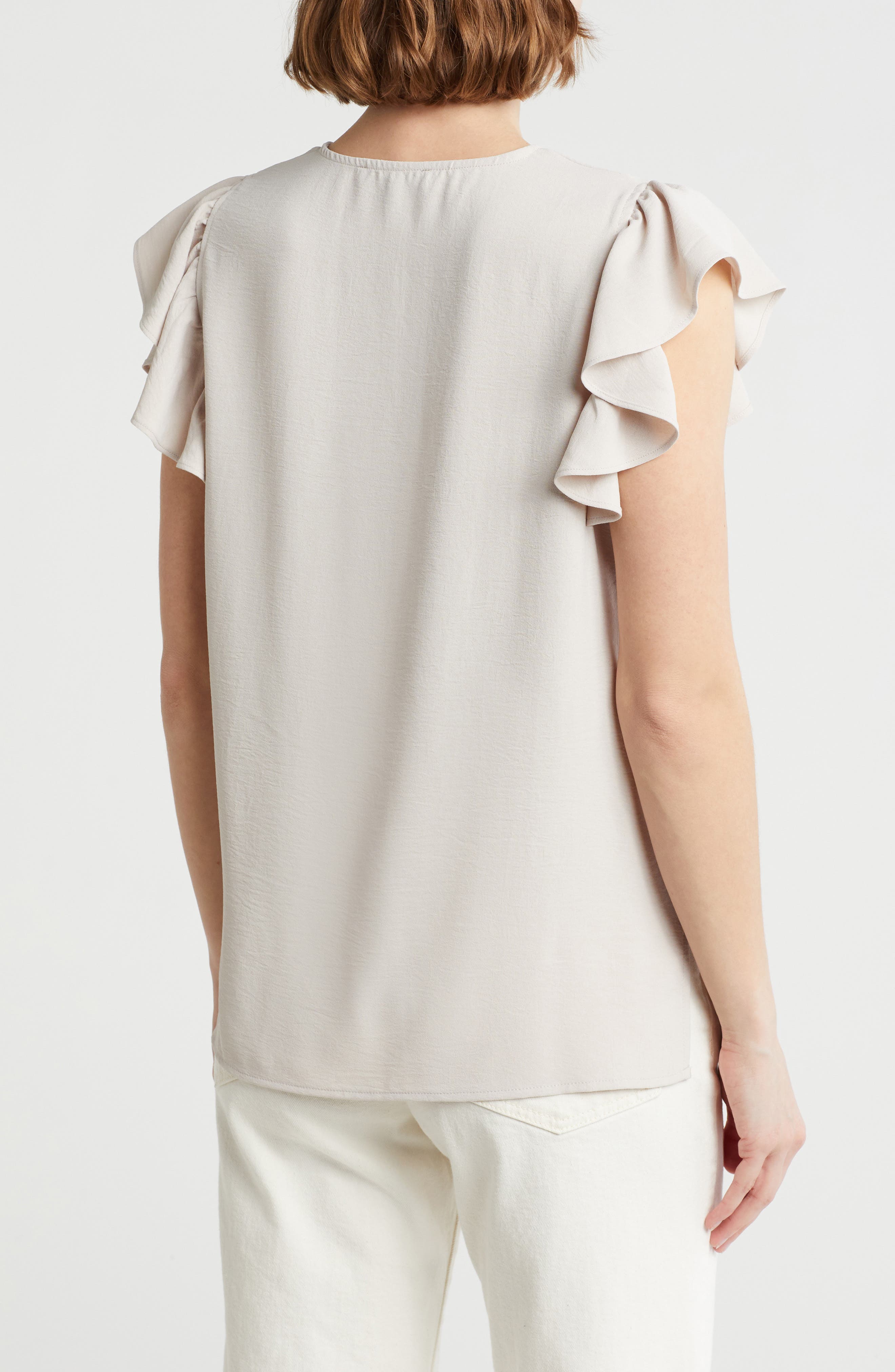 Adrianna Papell Flutter Sleeve Crinkled Satin Blouse