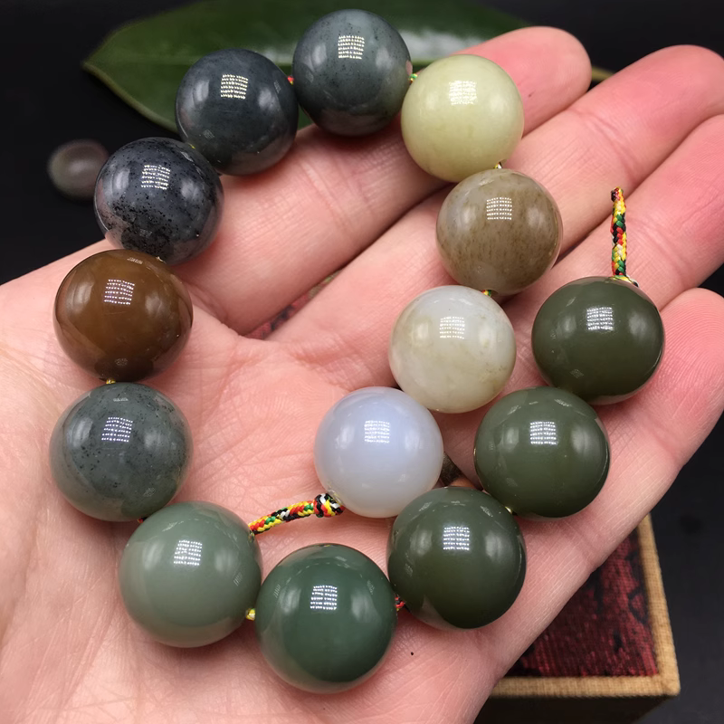 Natural Hetian Jade Multi-treasure Bead Bracelet 16mm Boutique Men's Bracelet Rich Color Collection Wenwan