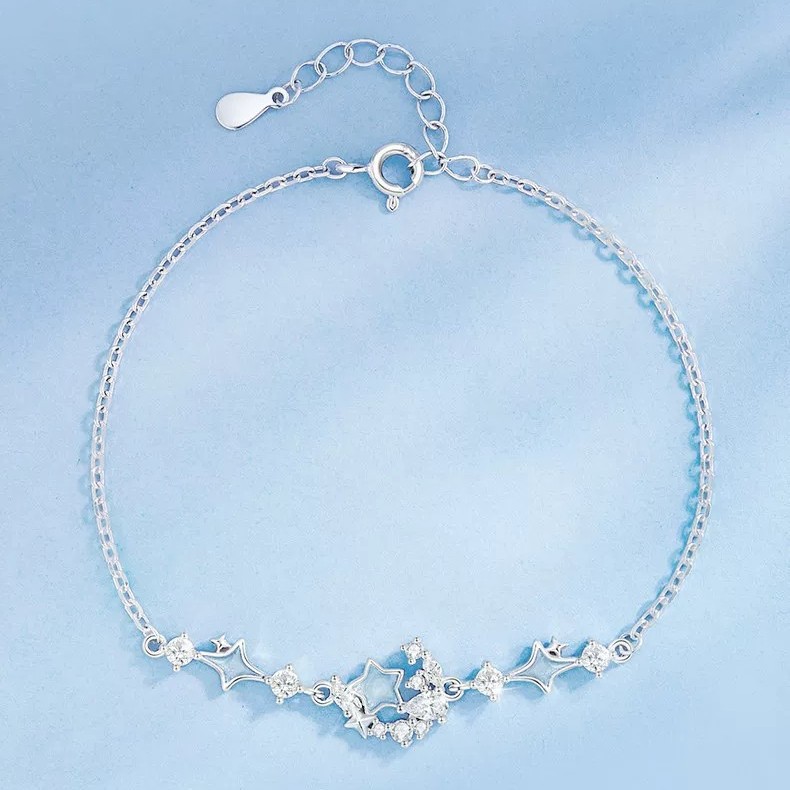 925 sterling silver star and moon luminous bracelet for women, Korean style, light luxury enamel fluorescent bracelet, trendy star best friend jewelry wholesale