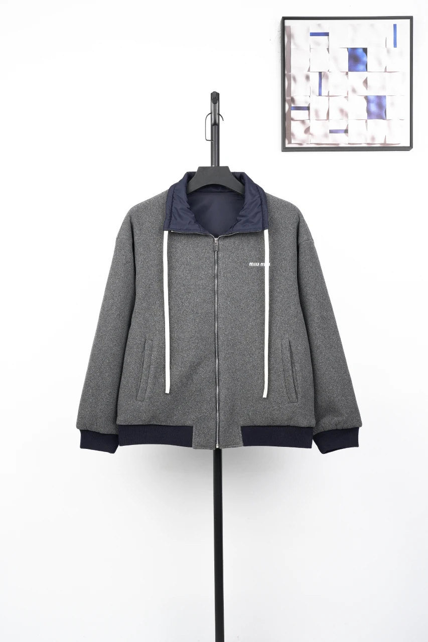 Miu Miu Grey Black Reversible Fleece Bomber Jacket product photo from LabelPicks
