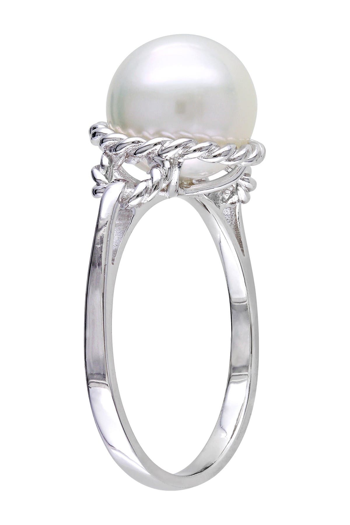 DELMAR Sterling Silver 9-9.5mm White Freshwater Cultured Pearl Rope Frame Ring