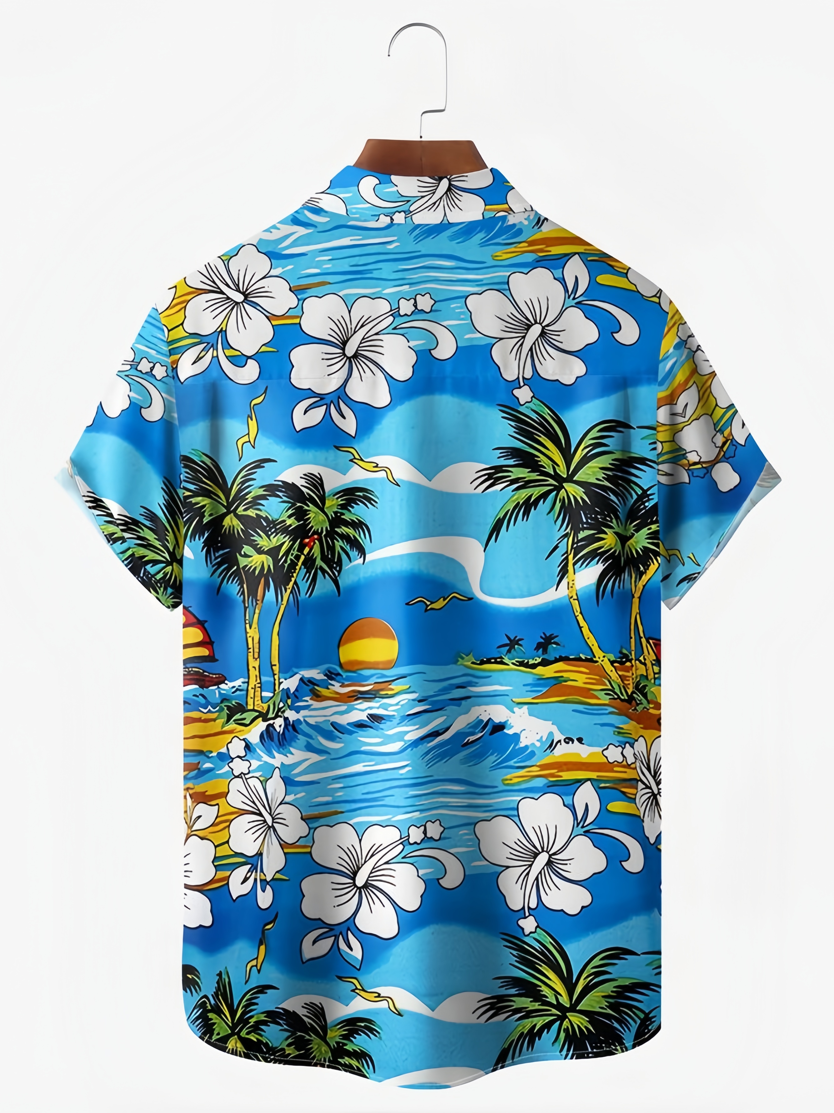 Flamingo Drinking Beer Chest Pocket Short Sleeve Hawaiian Shirt