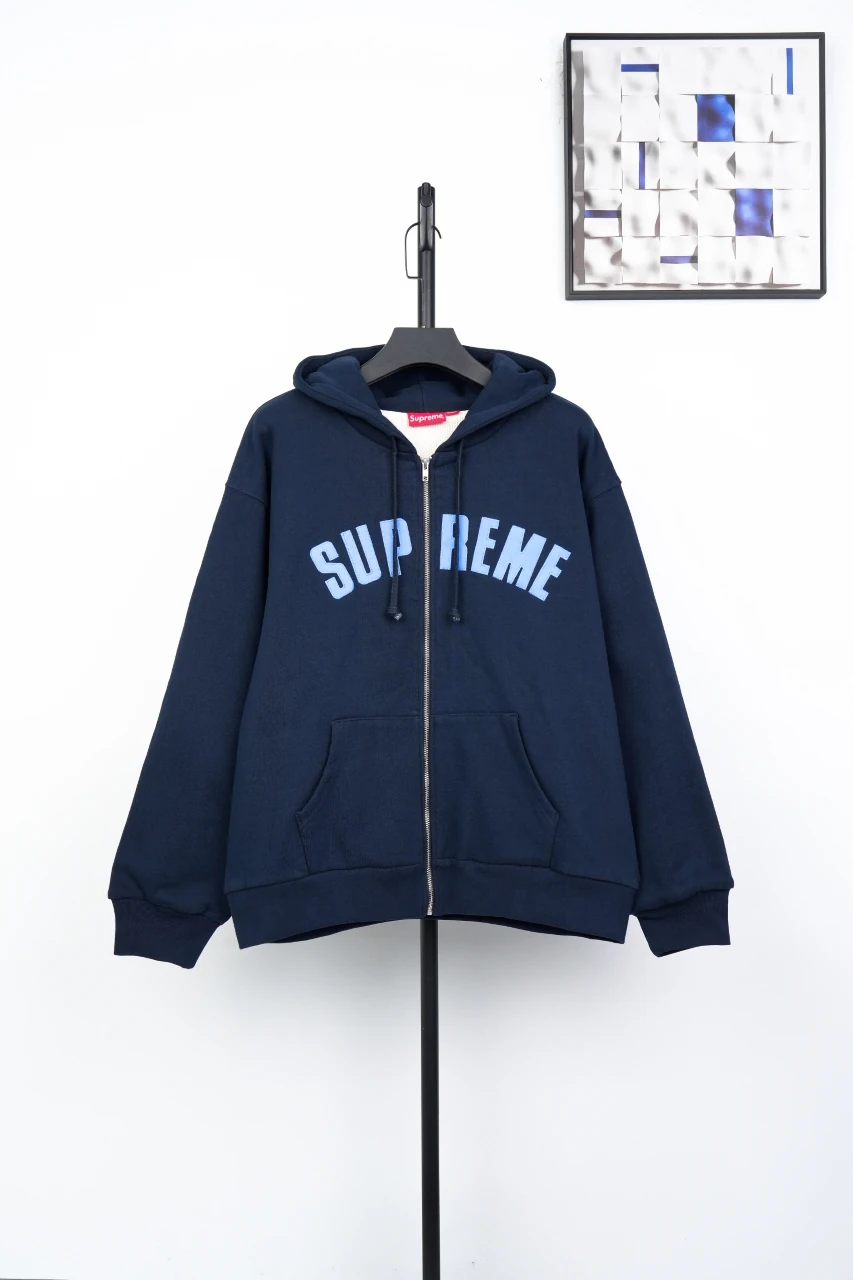 Supreme Navy Applique Letter Zip Hoodie Jacket product photo from LabelPicks