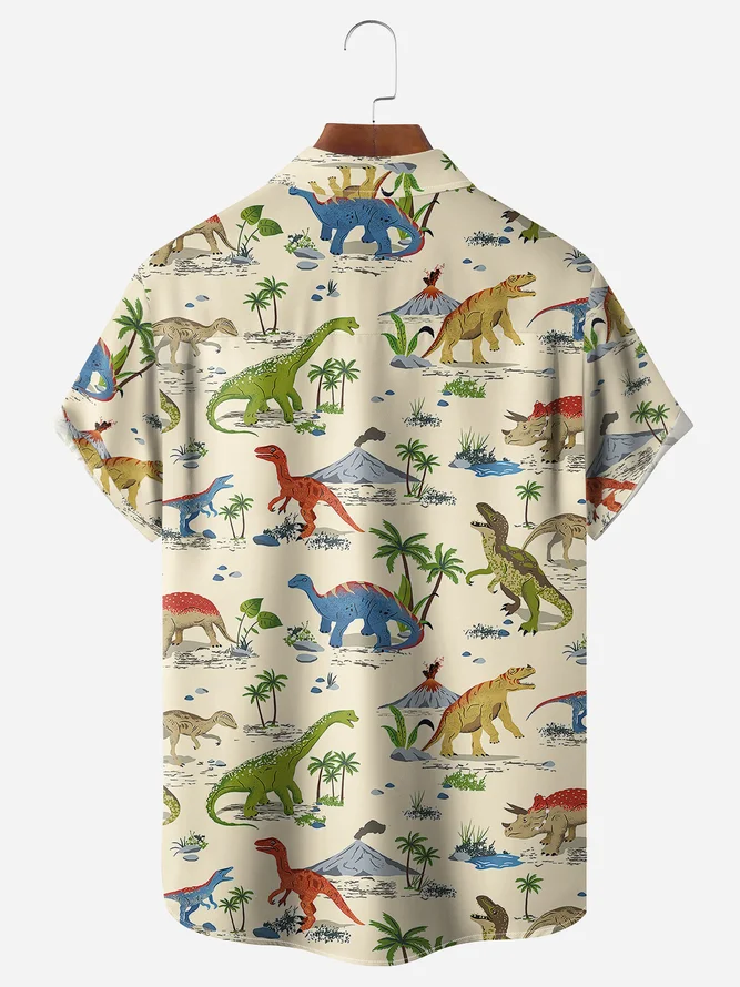 Dinosaur Chest Pocket Short Sleeve Hawaiian Shirt