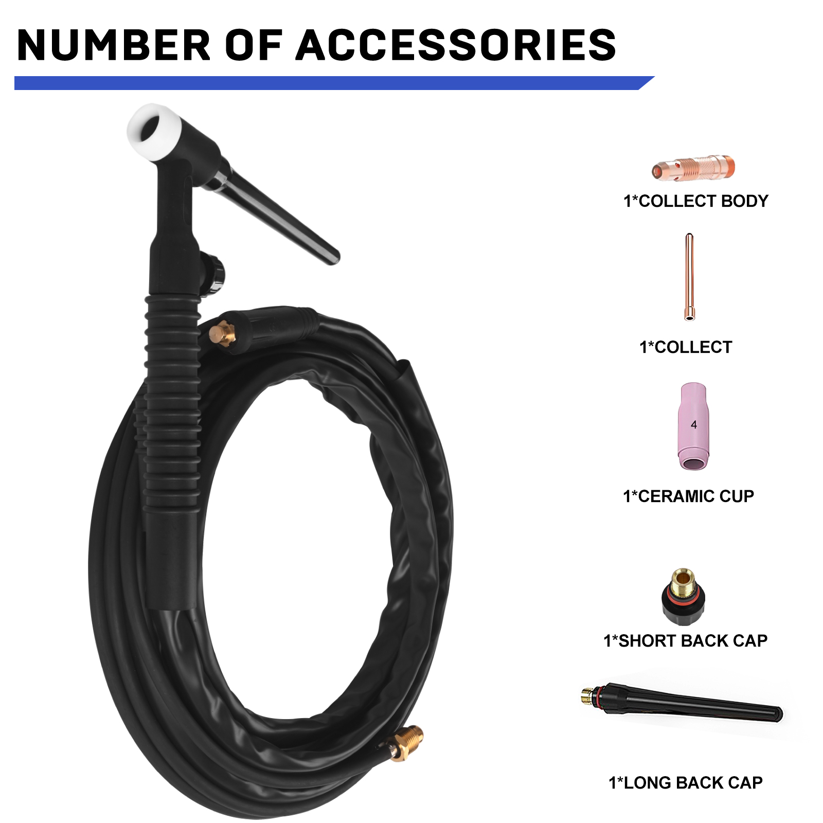 TIG Welding Torch, WP-17FV Argon Air Cooled Lift TIG Torch, 150Amp 10-25mm Connector (WP17V-2025)