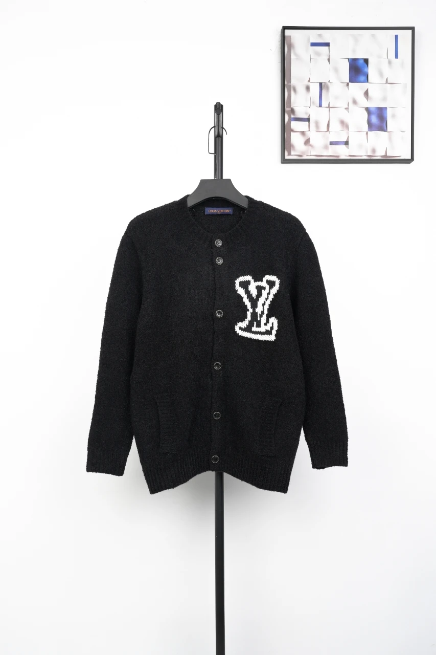 Louis Vuitton Black Intarsia Logo Wool Cardigan product photo from LabelPicks