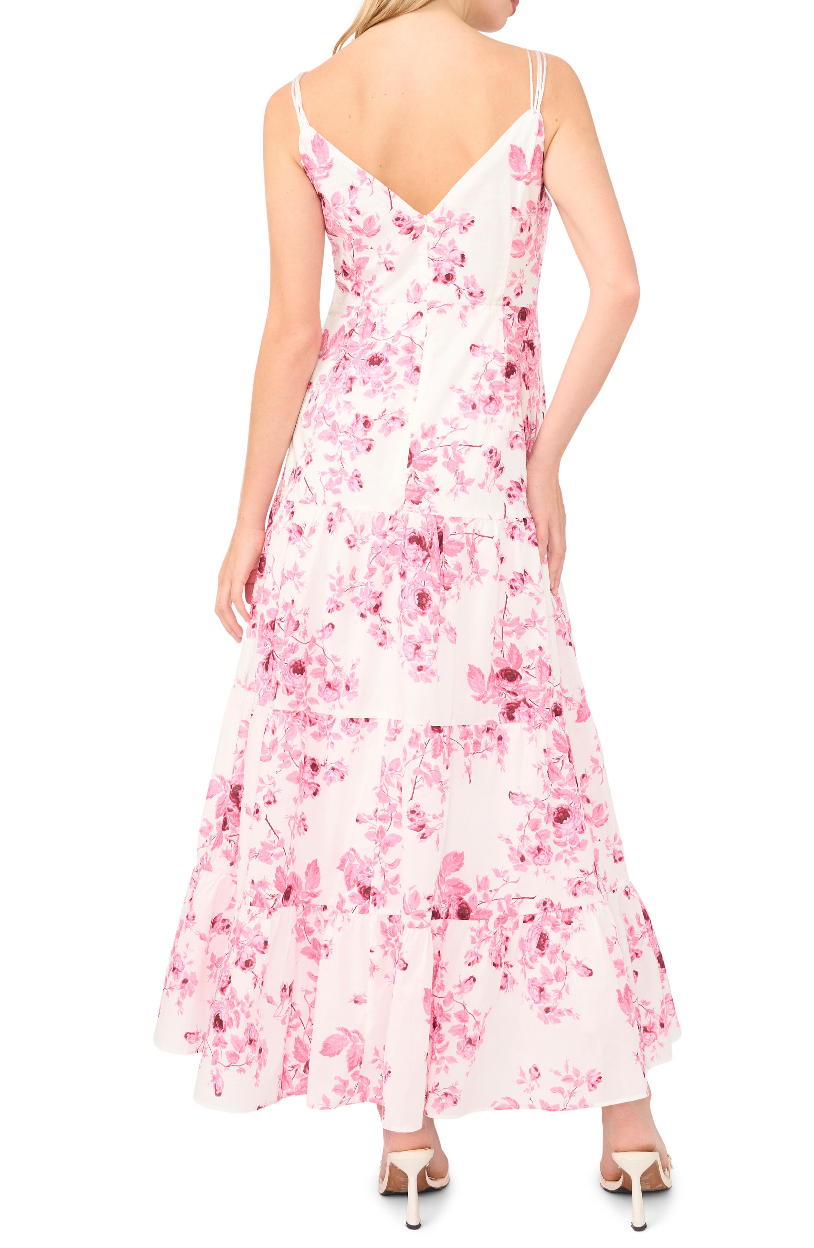 1.STATE Floral Twist Front Tiered Maxi Dress