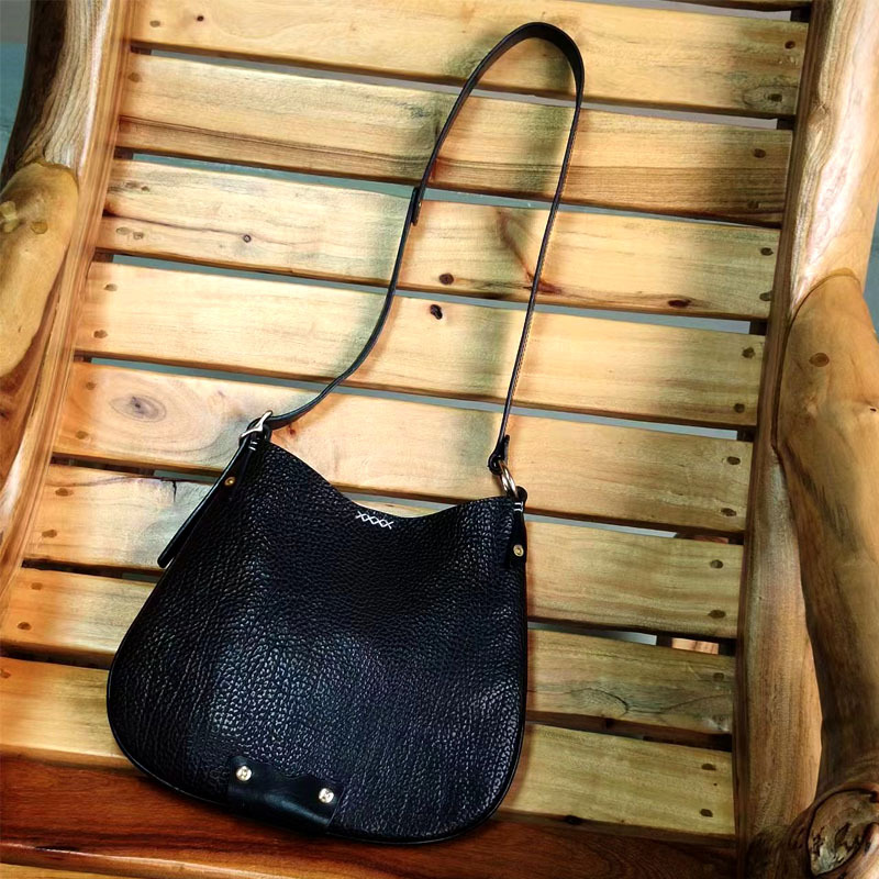Black Pebble Grain Hobo Purse
