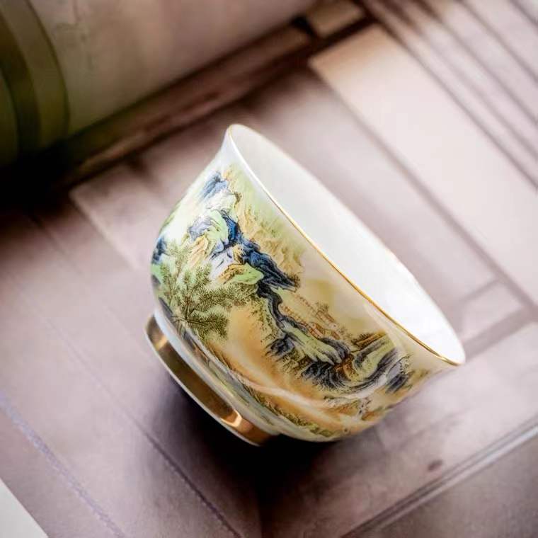 Private customized enamel master cup kung fu tea set tea cup Chinese landscape painting