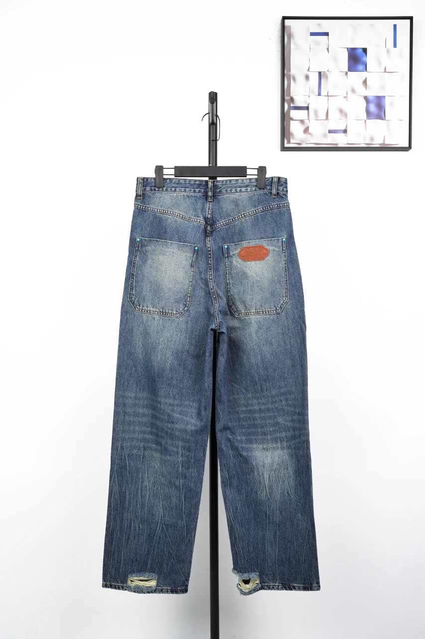 Louis Vuitton Blue Turquoise Button Washed Cargo Denim Pants product photo from LabelPicks