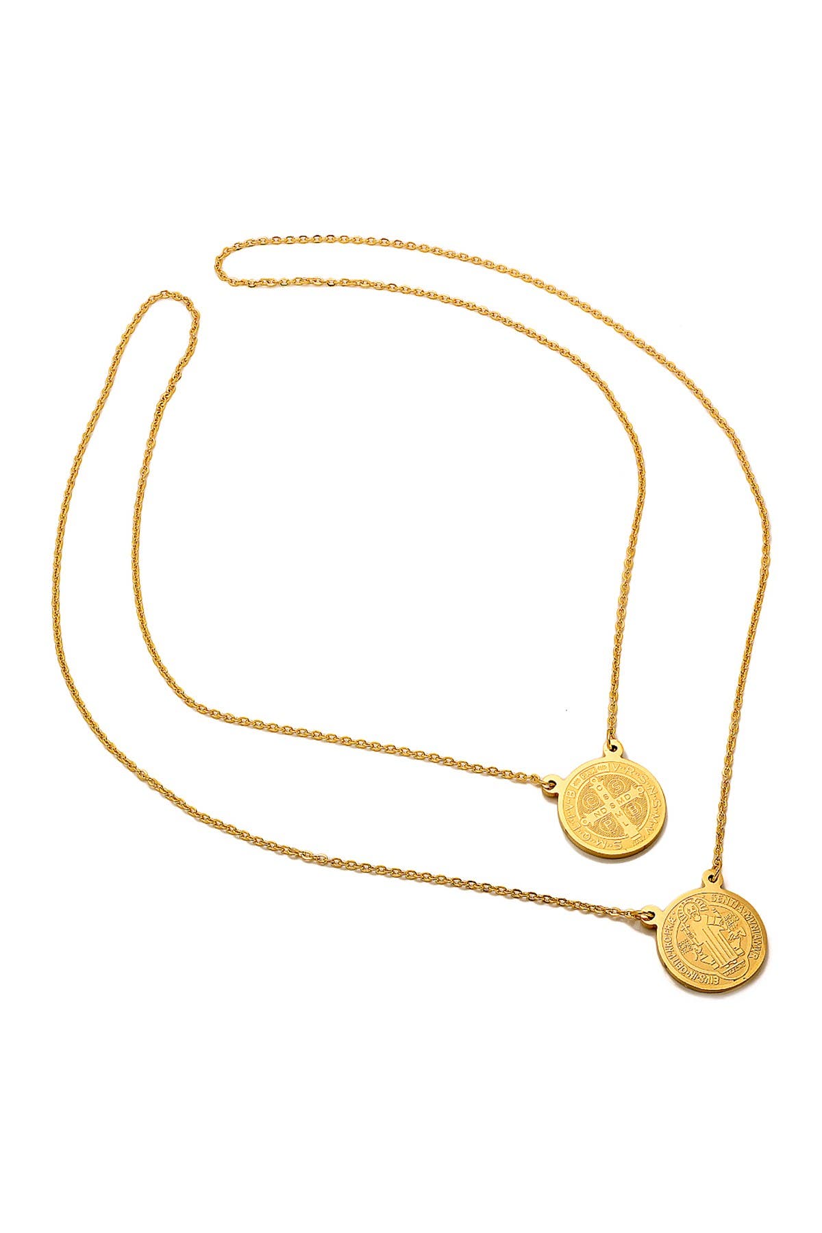 HMY JEWELRY 18K Gold Plated Stainless Steel Double Coin Pendant Necklace