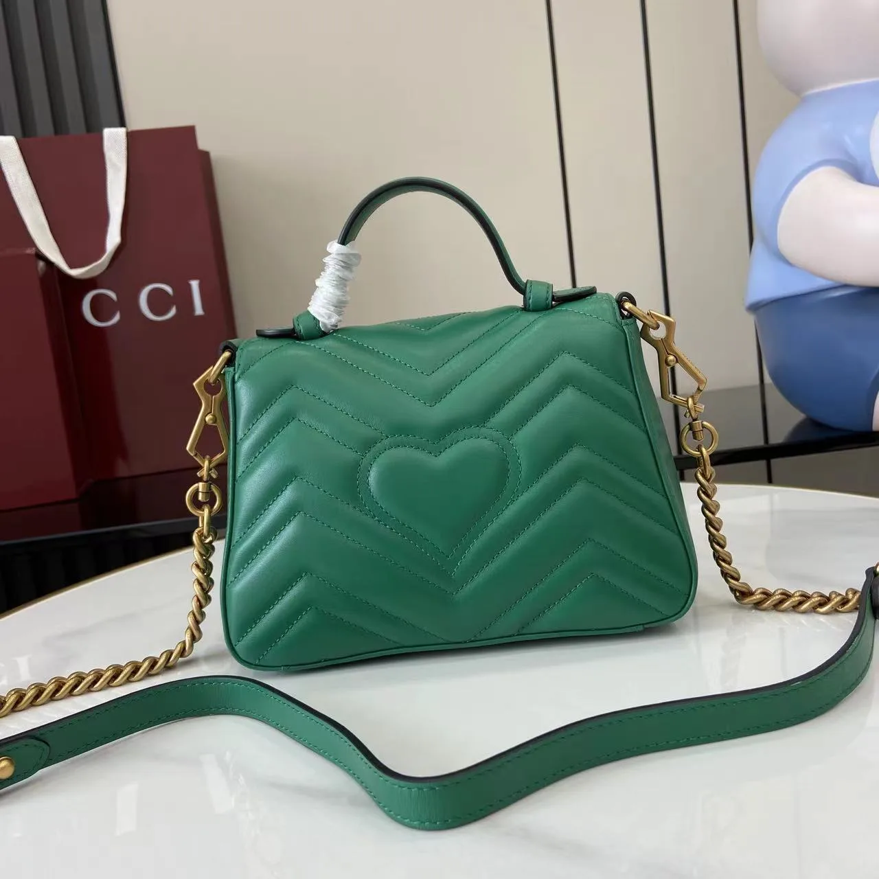 Gucci Marmont Green GG Supreme Canvas Top Handle Bag product photo from LabelPicks