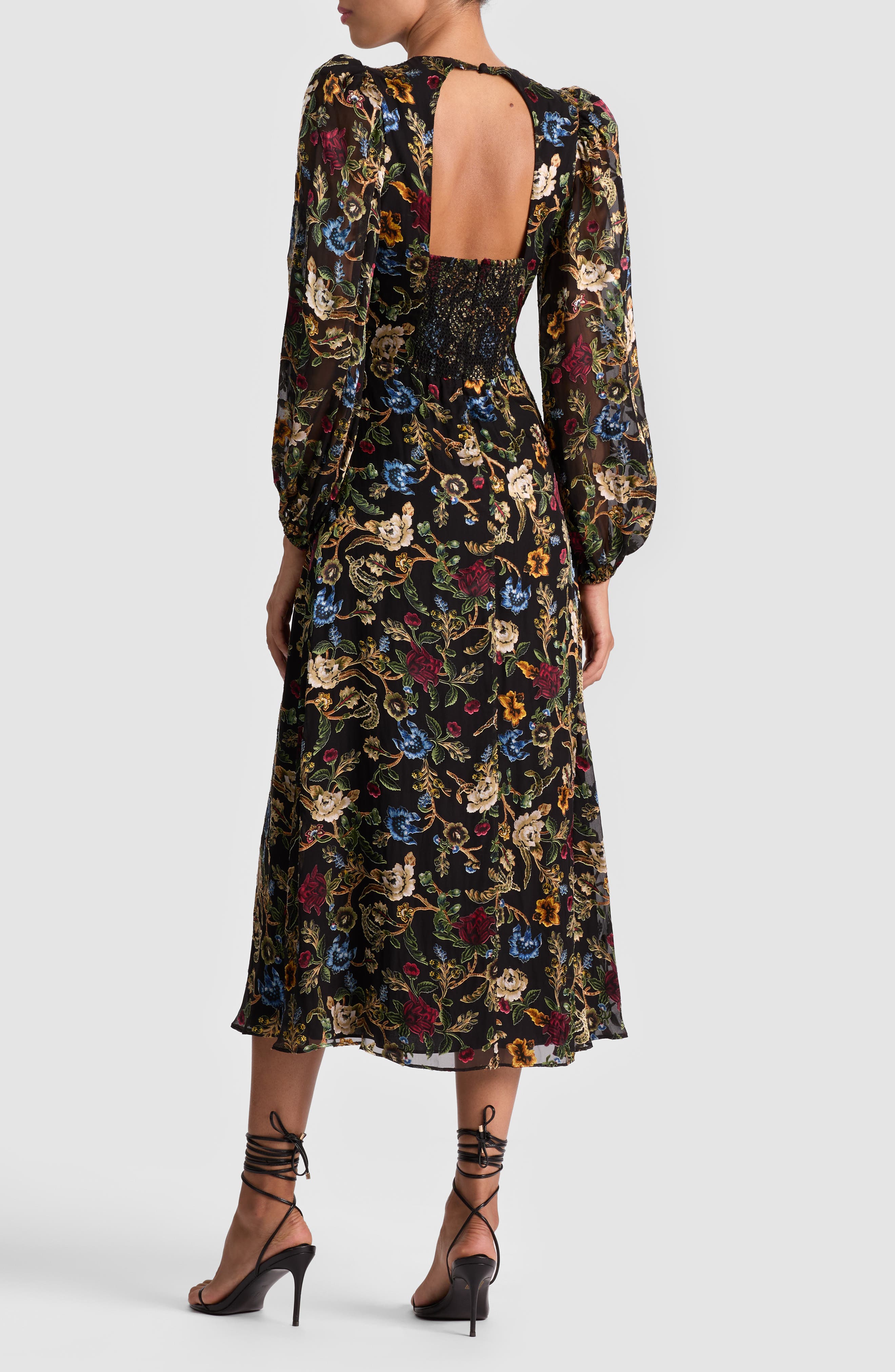 Alice + Olivia Mona Floral Burnout Long Sleeve Midi Dress