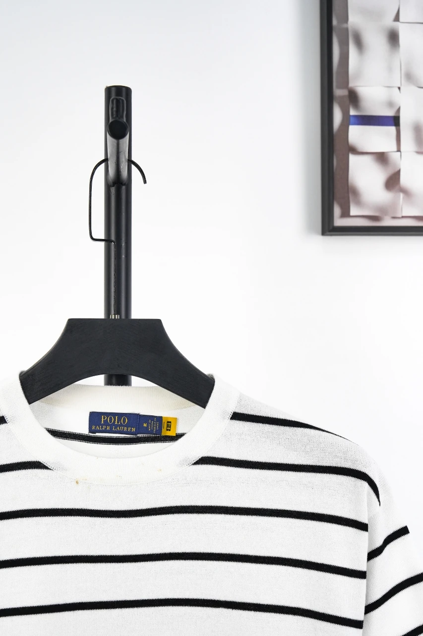 Ralph Lauren White Stripe Pony Embroidered Knit T-Shirt product photo from LabelPicks