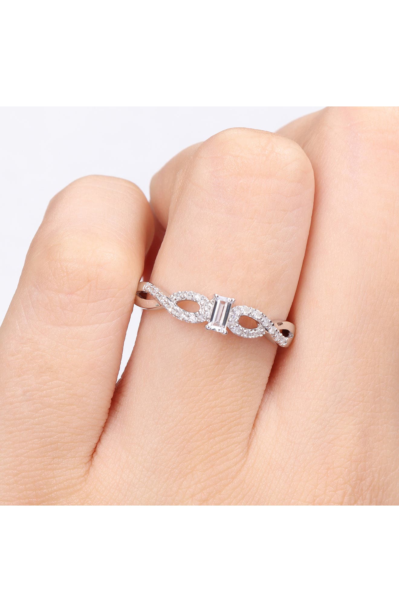 DELMAR Sterling Silver Created White Sapphire & Diamond Ring