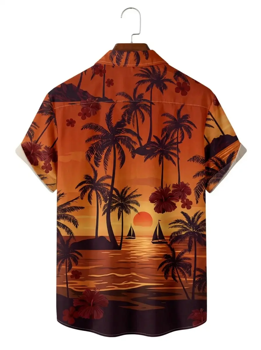 Men's printed shirts Orange Sunset Palm Hawaiian Shirt