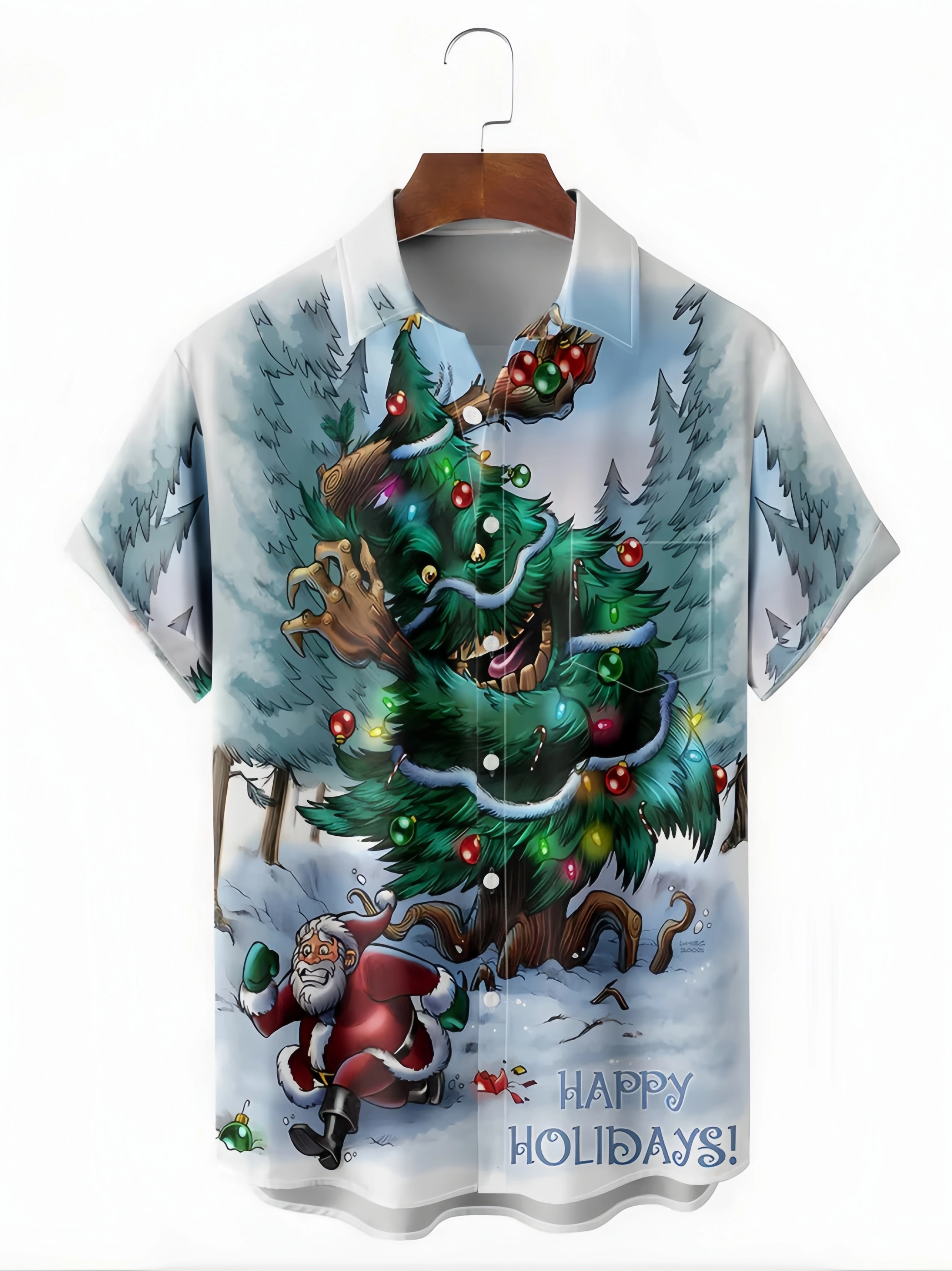 Santa Claus Chest Pocket Short Sleeve Casual Shirt