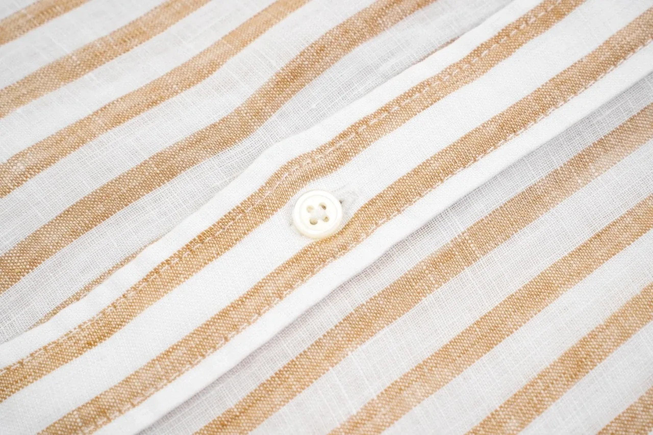 Ralph Lauren Off White Stripe Pony Embroidered Linen Long Sleeve Shirt product photo from LabelPicks