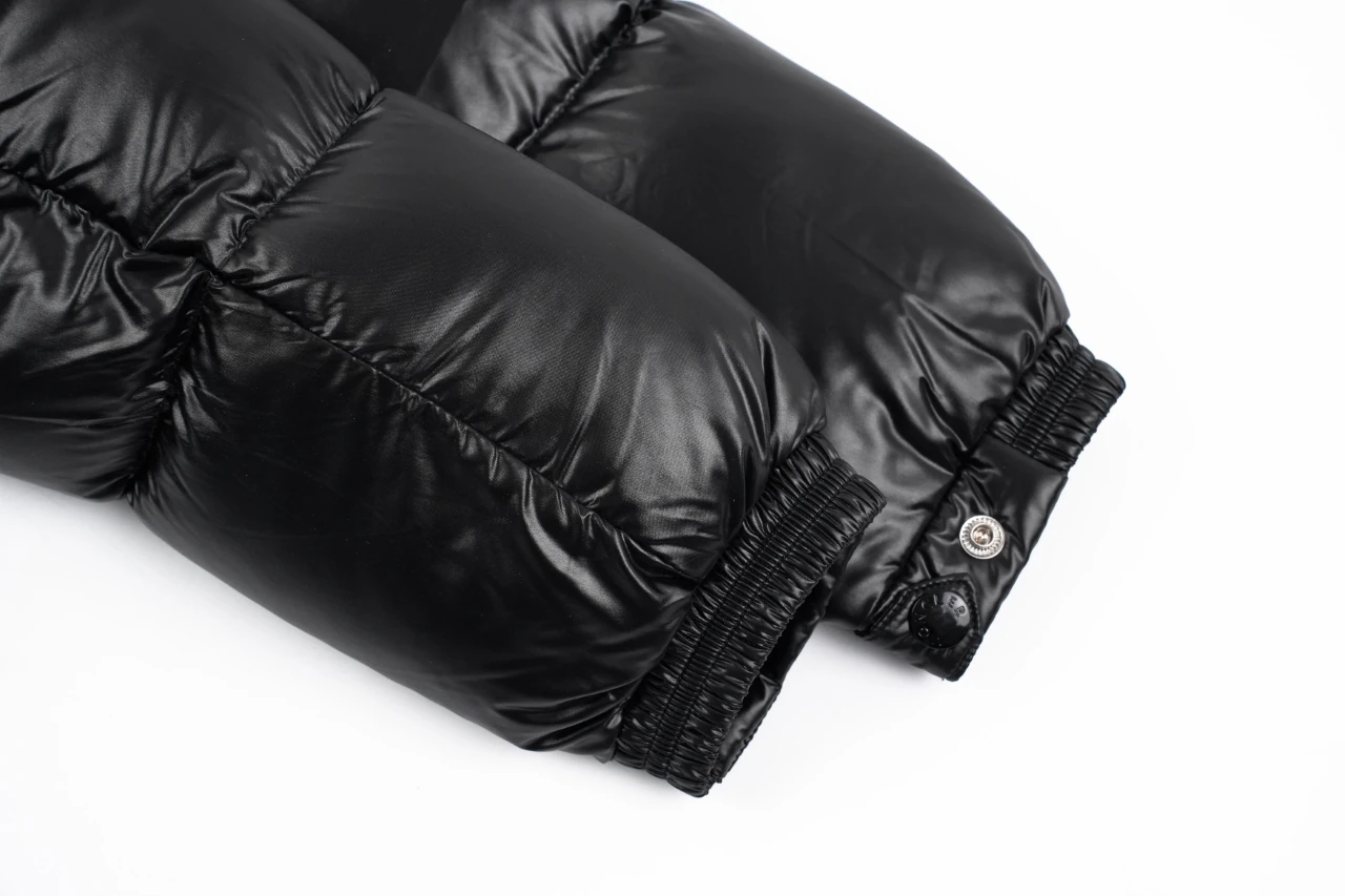 Moncler Black Glossy Down Jacket with Stripe Detail product photo from LabelPicks