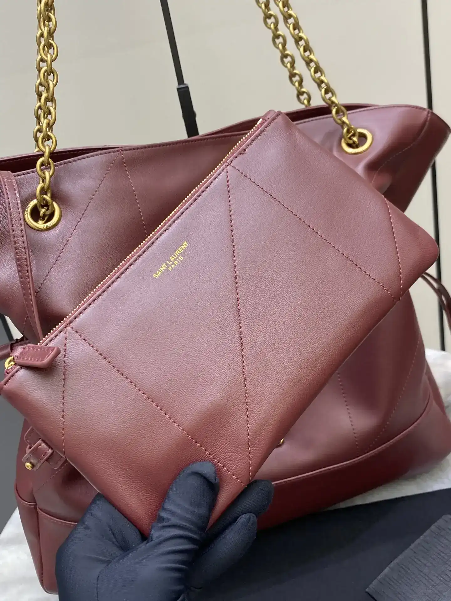 Saint Laurent Jamie Burgundy Lambskin Bucket Bag product photo from LabelPicks