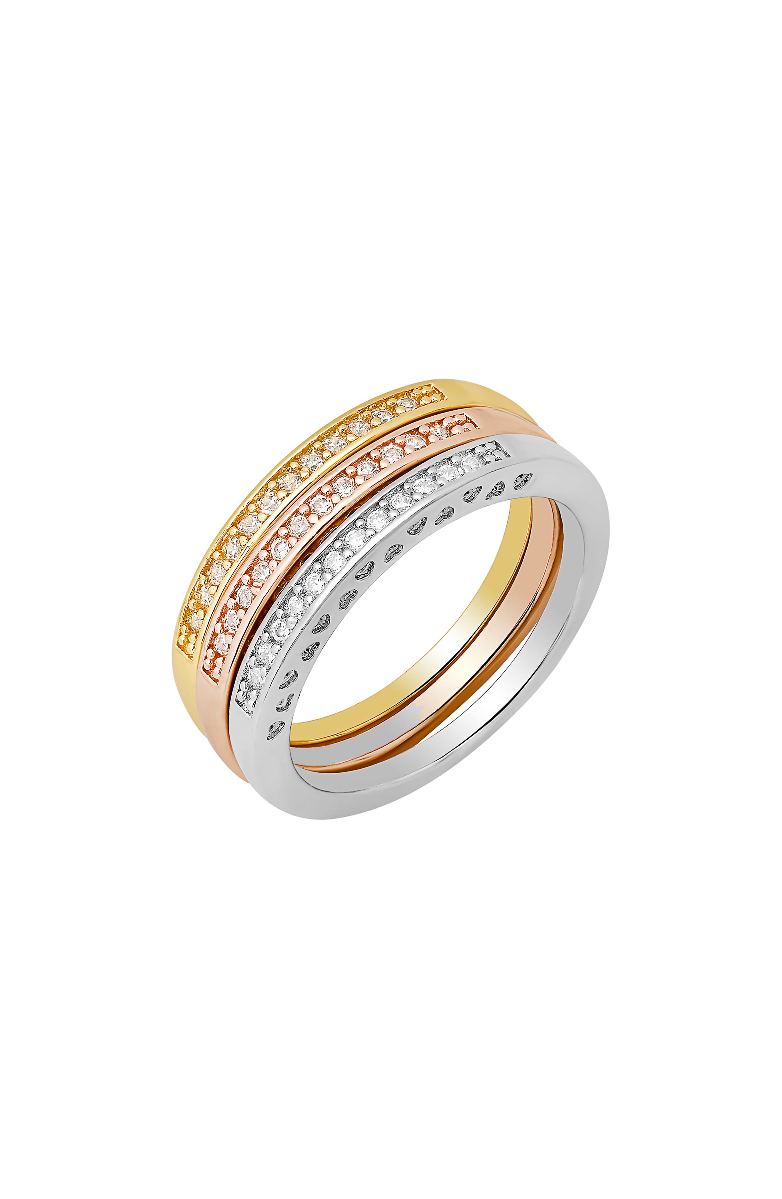 HMY JEWELRY Tri-Tone Simulated Diamond Band Ring
