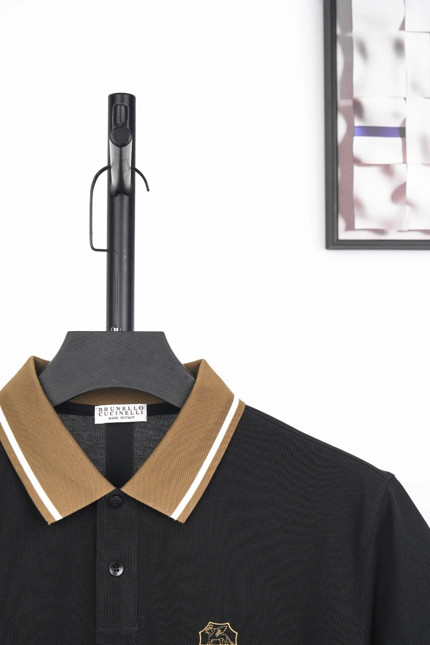 Brunello Cucinelli Black Contrast-Collar Pique Polo Shirt product photo from LabelPicks