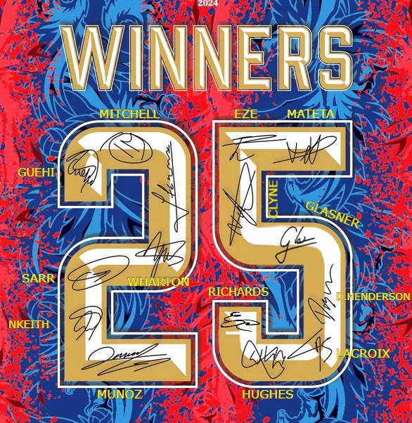 Crystal Palace Team SIGNED 24/25 FA Cup Winners Shirt Jersey - COA - 2025