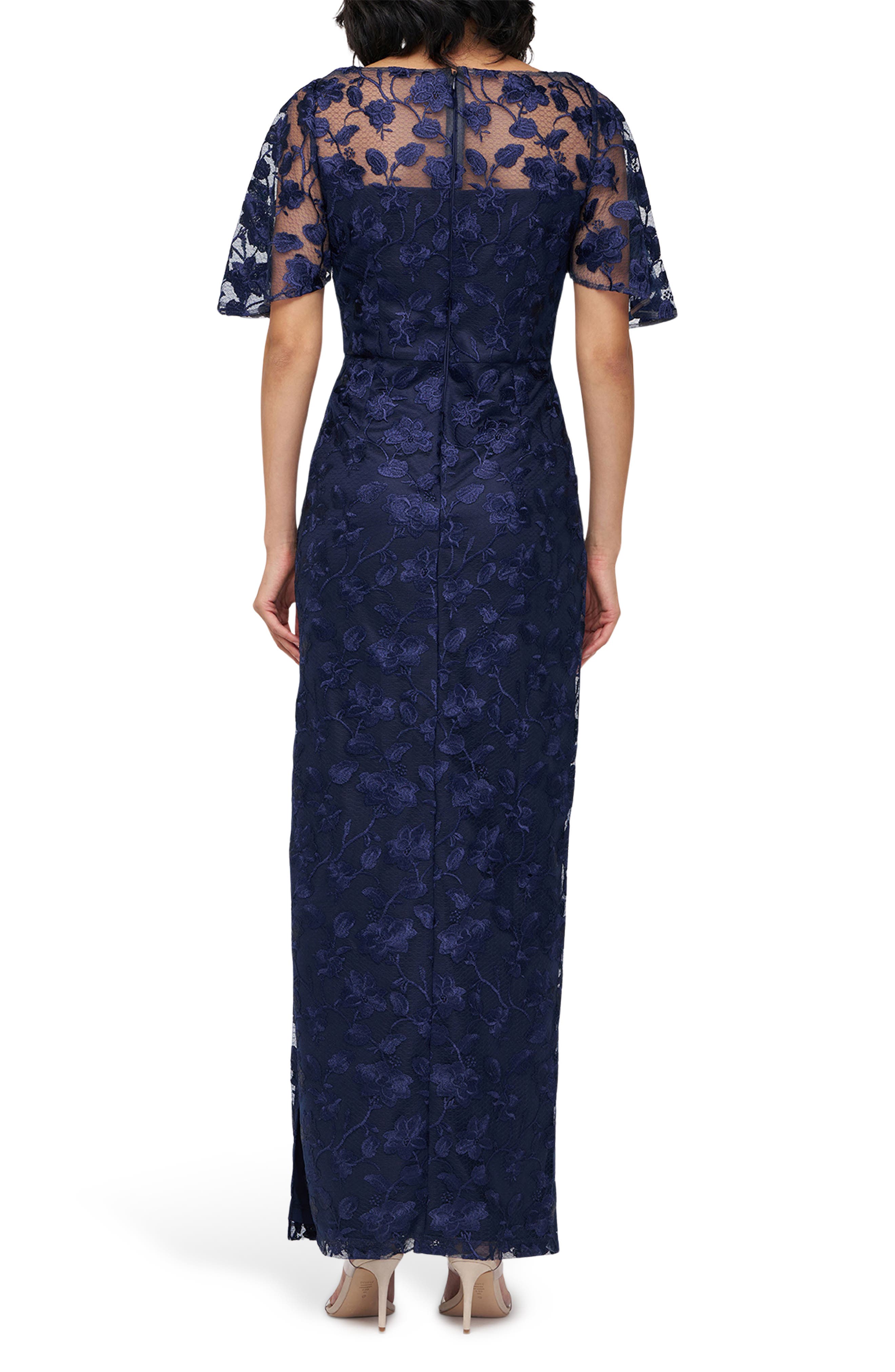 JS Collections Brooke Floral Embroidered Column Gown