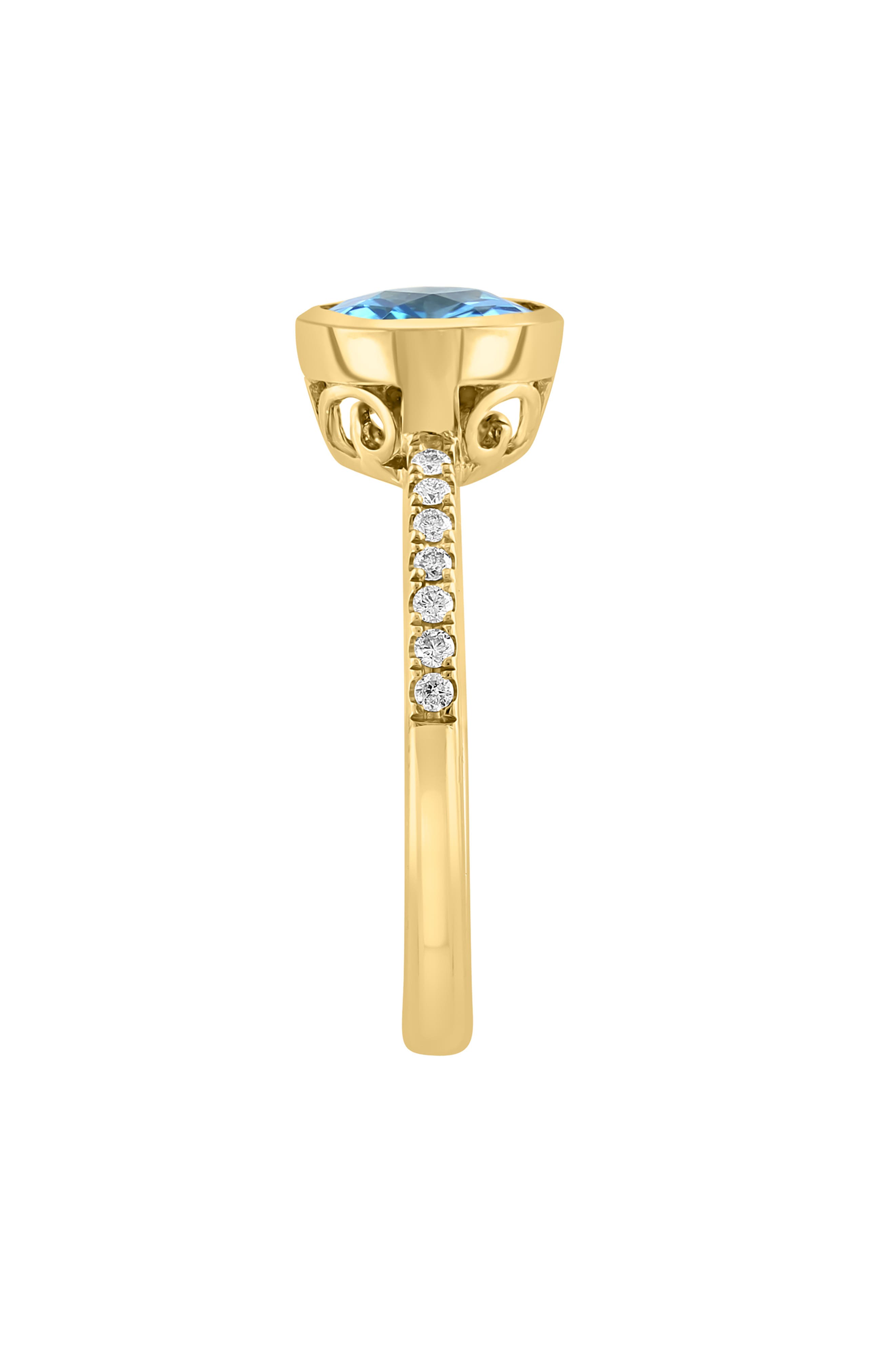 EFFY 14K Yellow Gold Diamond & Blue Topaz Ring