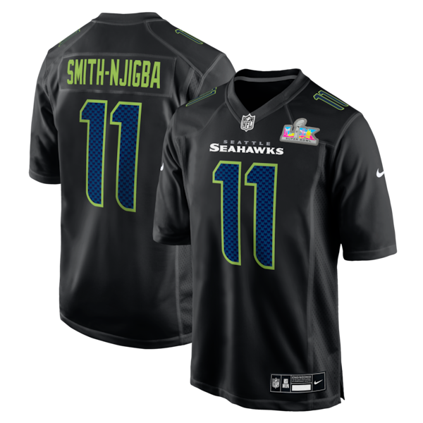 Men's Seattle Seahawks Jaxon Smith-Njigba Nike Super Bowl LX Patch Carbon Fashion Game Jersey- Black/White