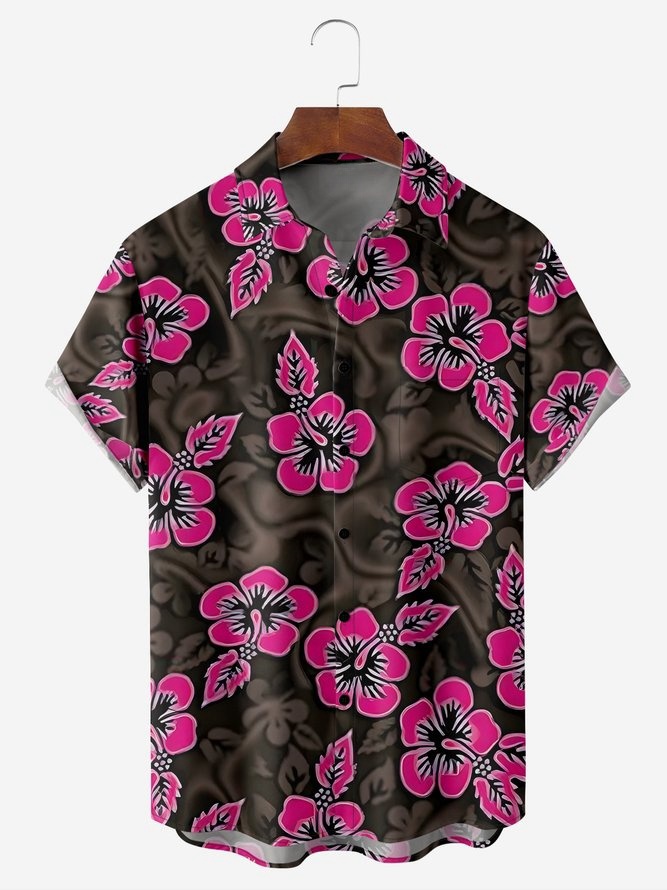 Floral Chest Pocket Short Sleeve Hawaiian Shirt