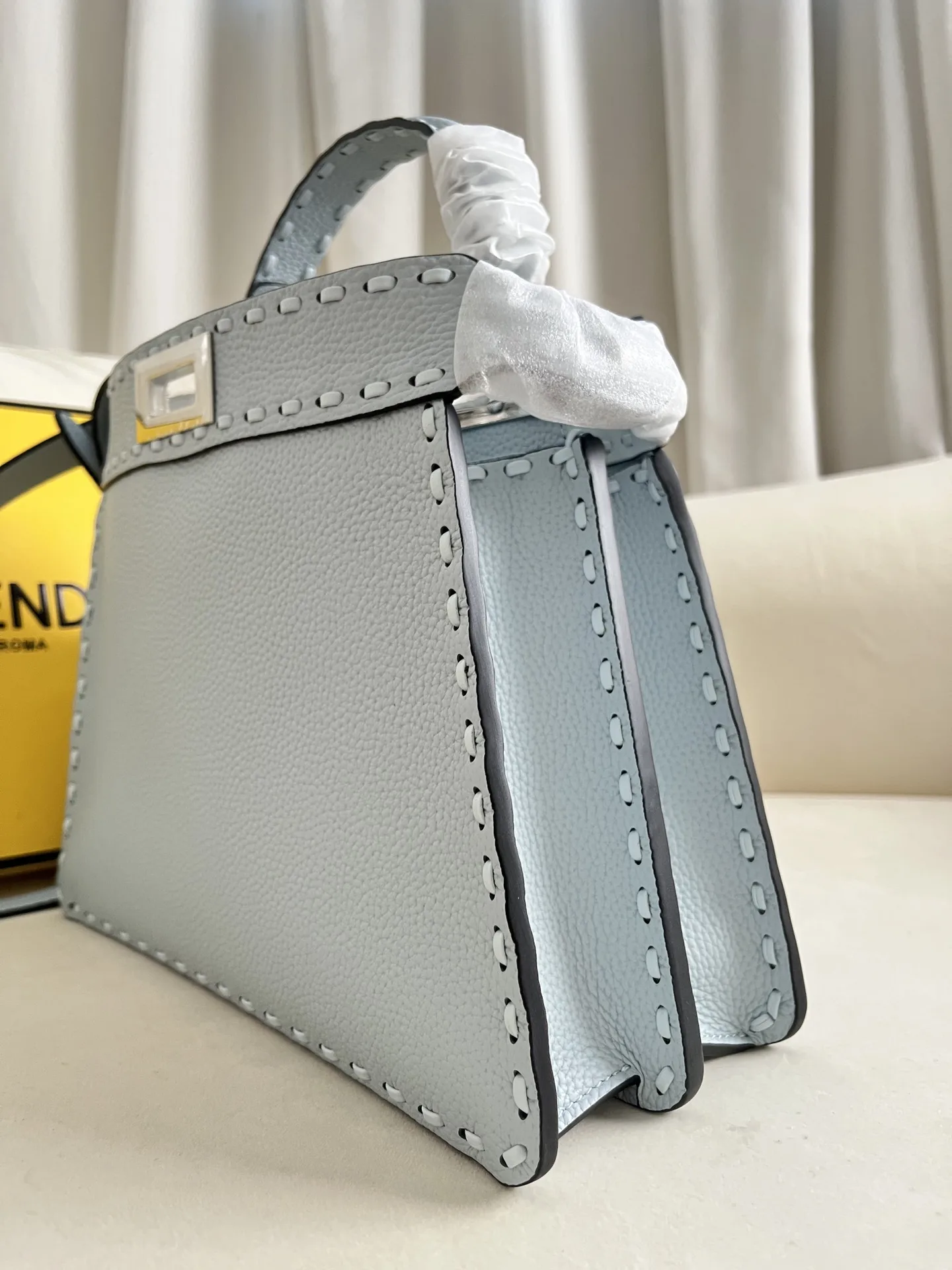 Fendi Peekaboo Blue Grained Leather Shoulder Bag product photo from LabelPicks