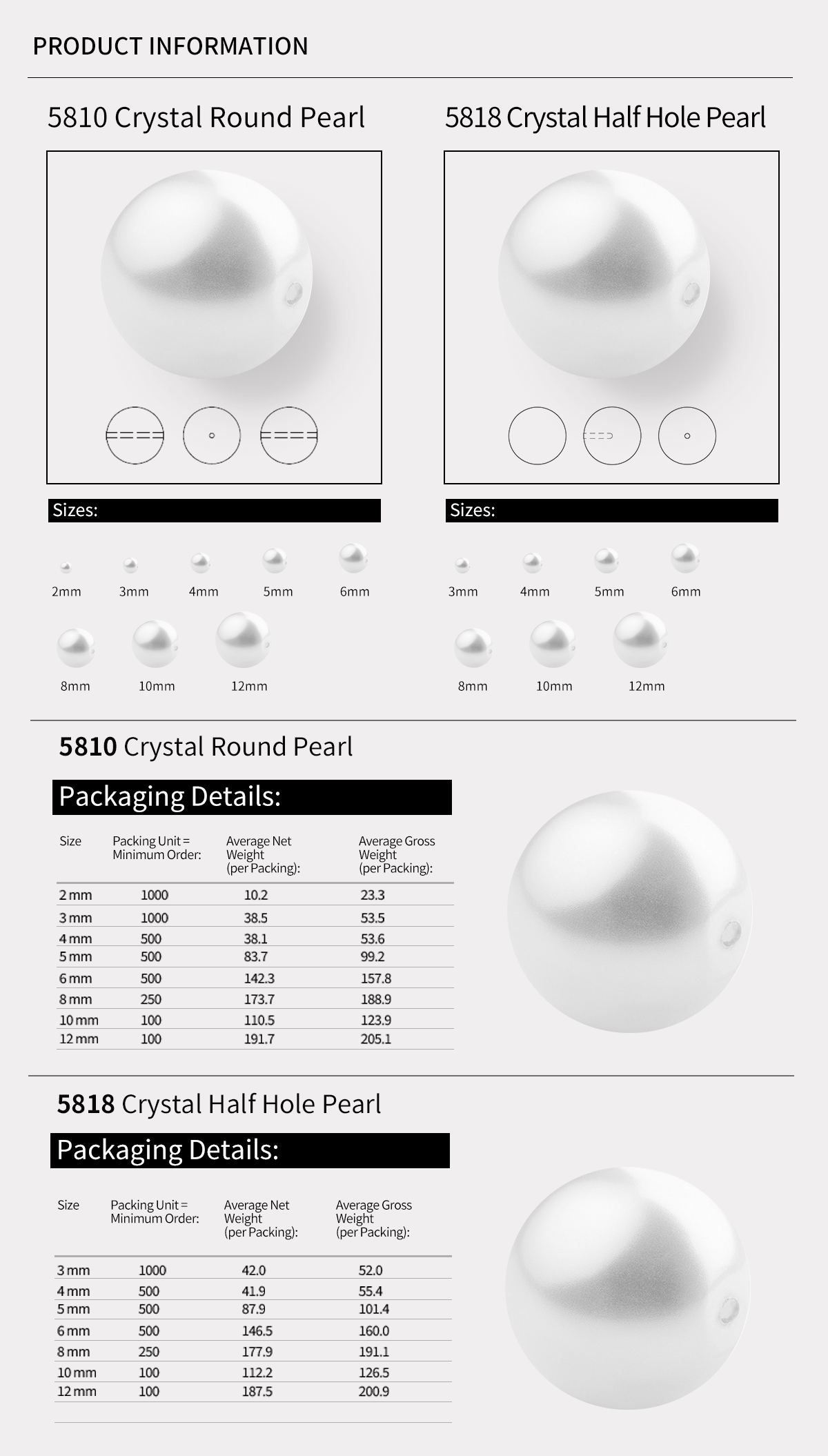 Swarovski 5810 crystal pearl technical diagram