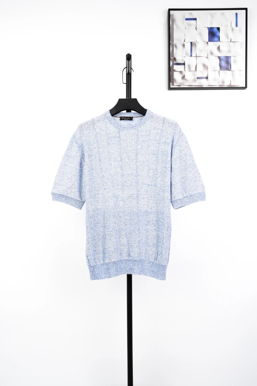 Loro Piana Sky Blue White Linen Knit T-Shirt product photo from LabelPicks