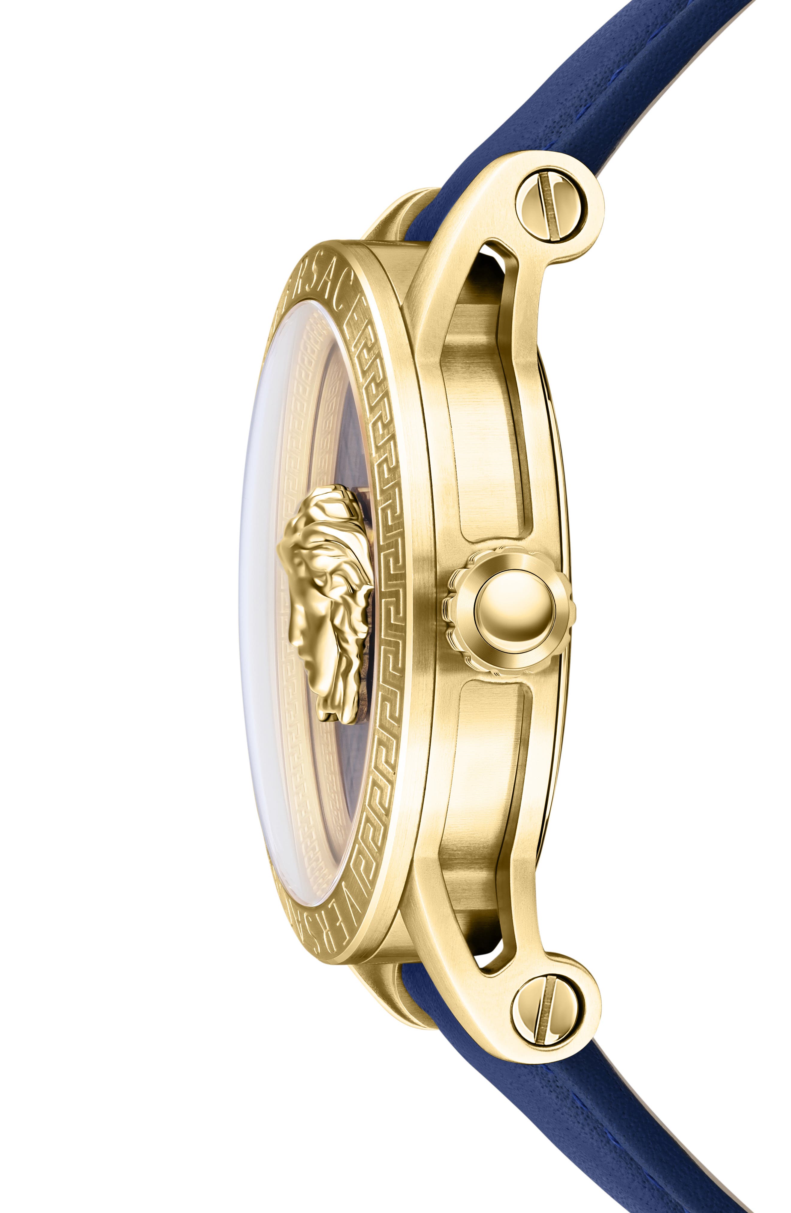 Versace V-Code Swiss Quartz Leather Strap Watch, 43mm