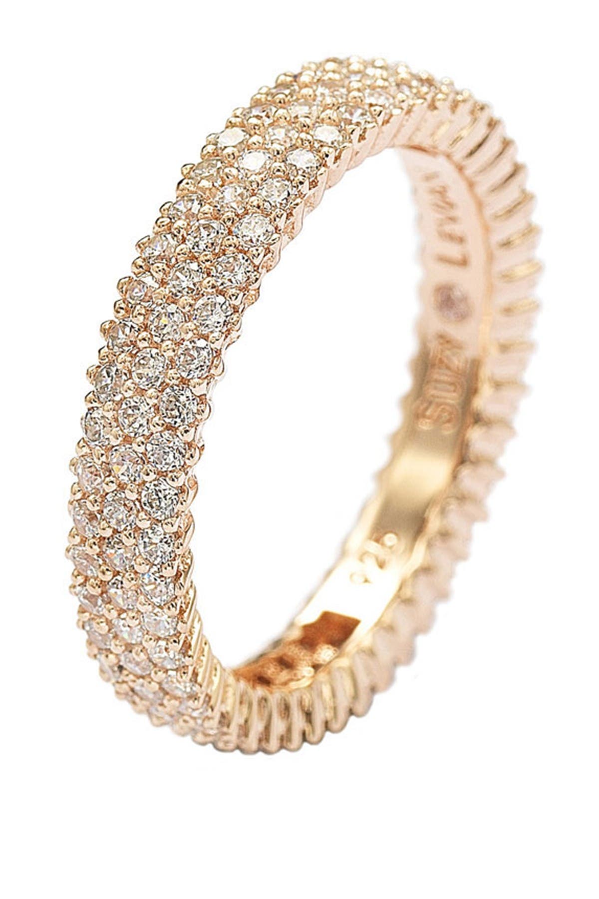 SUZY LEVIAN 14K Rose Gold Plated Sterling Silver Micro-Pavé White CZ Eternity Band Ring