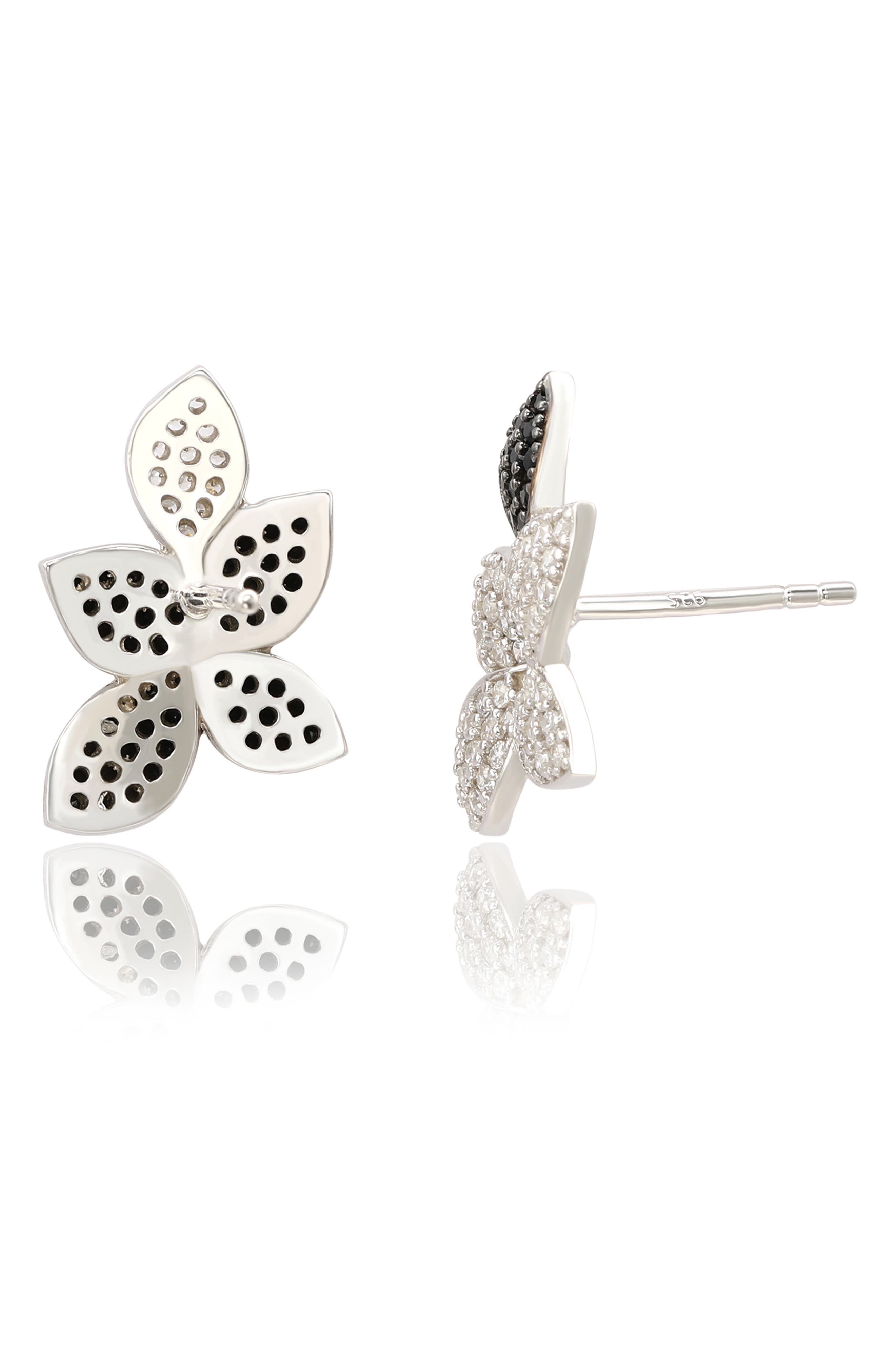 SUZY LEVIAN Sterling Silver Mismatched Flower CZ Pavé Earrings