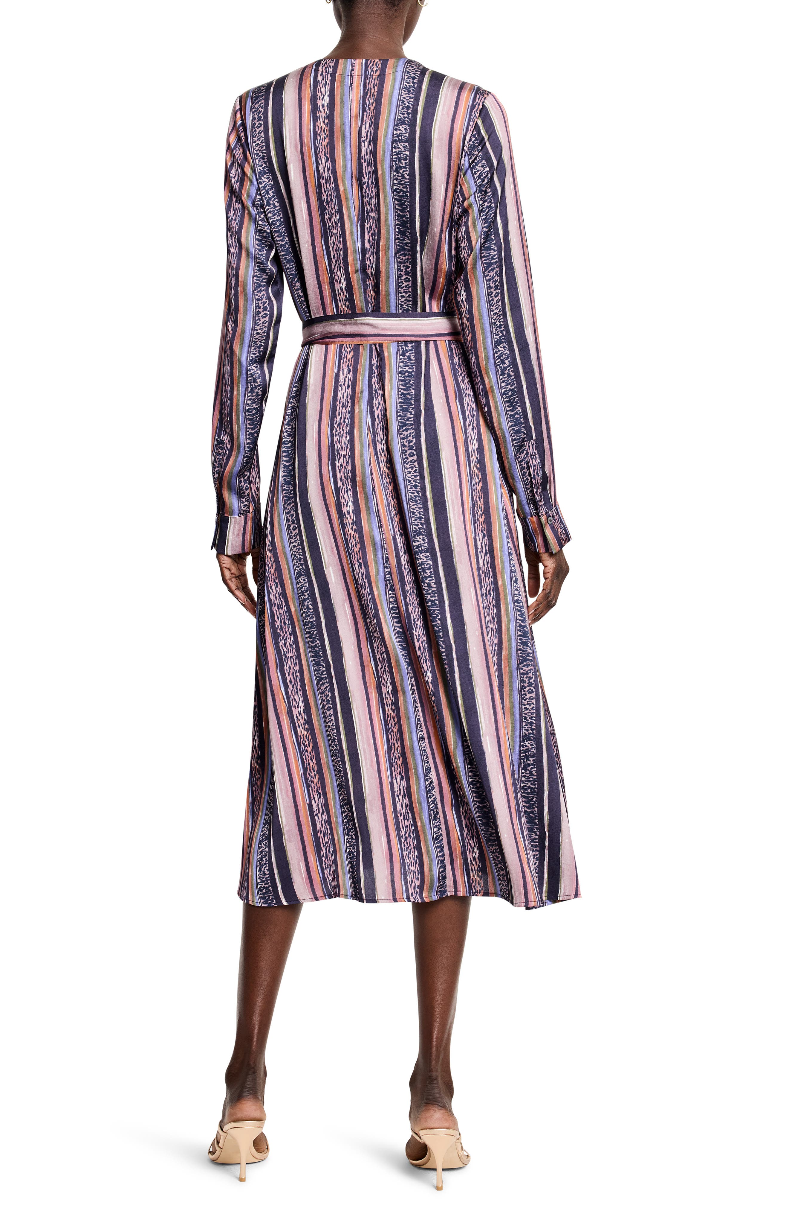 NIC+ZOE Loren Animal Stripe Long Sleeve Midi Shirtdress