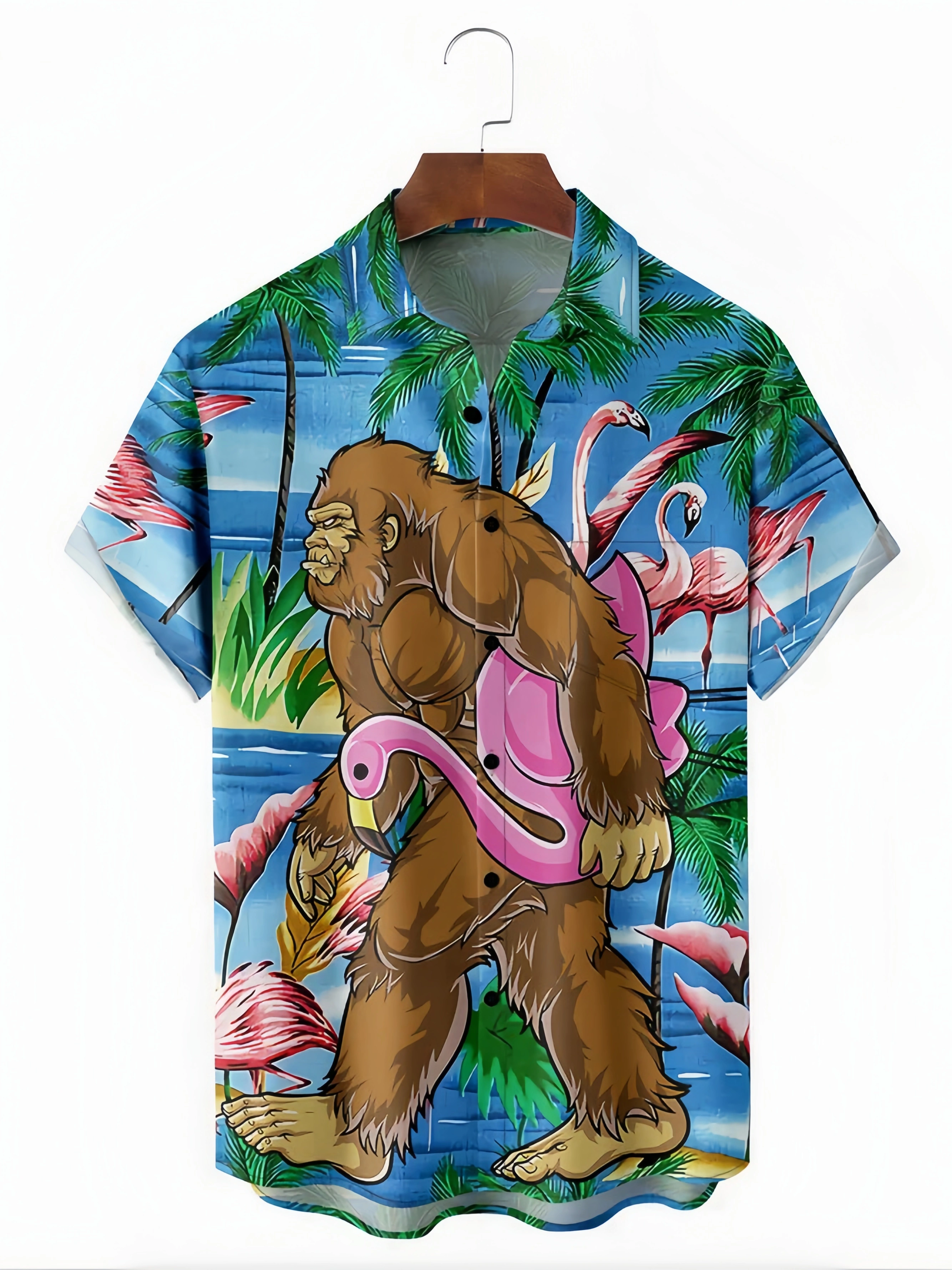 Flamingo Chest Pocket Short Sleeve Hawaiian Shirt
