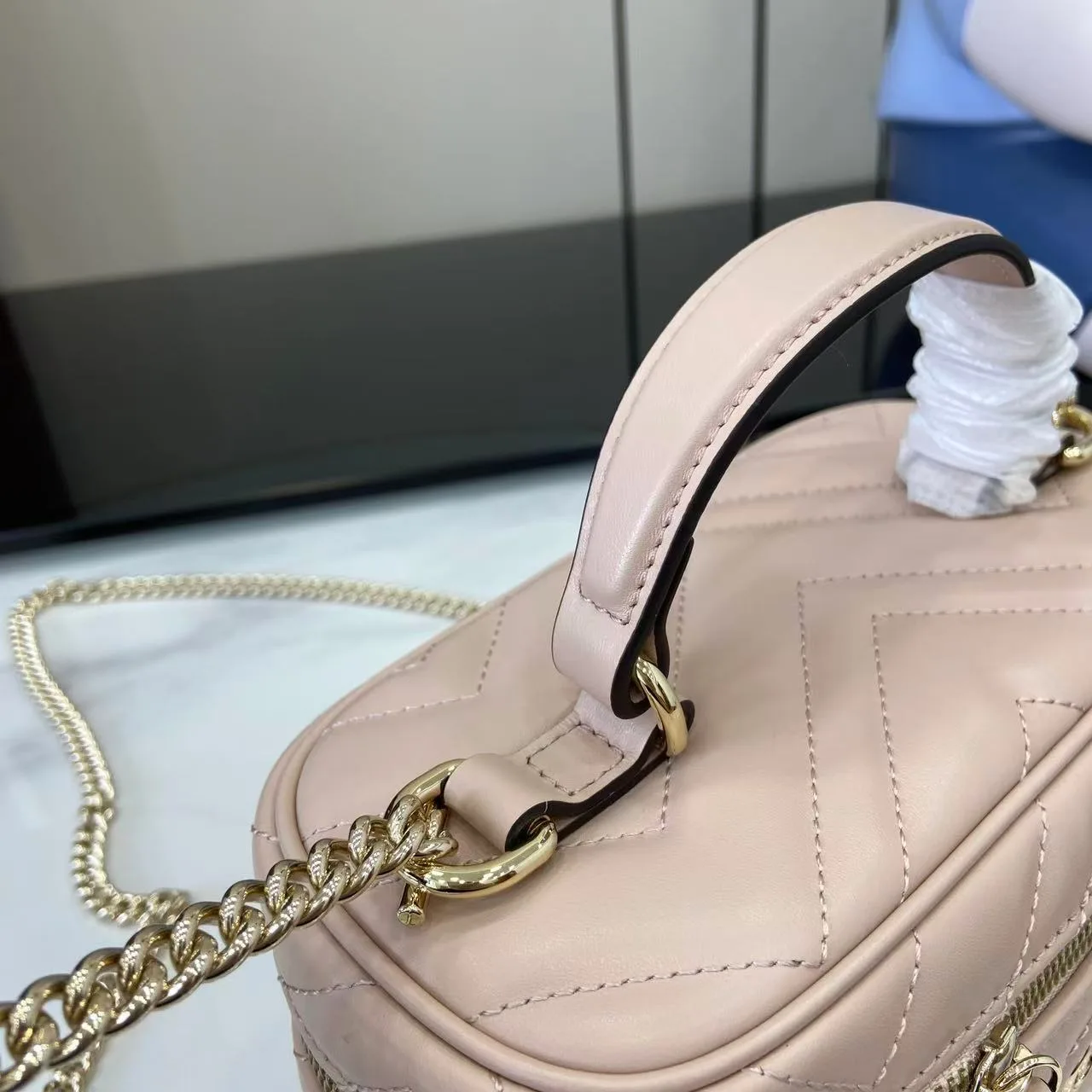 Gucci Marmont Pink GG Supreme Canvas Top Handle Bag product photo from LabelPicks