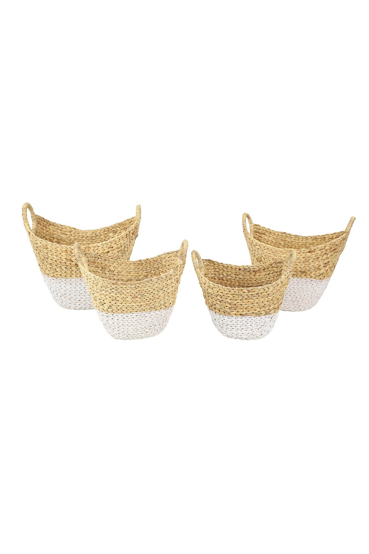 COSMO BY COSMOPOLITAN Oval Natural and White Dip-Dyed Water Hyacinth Wicker Storage Baskets with Round Handles - Set of 4