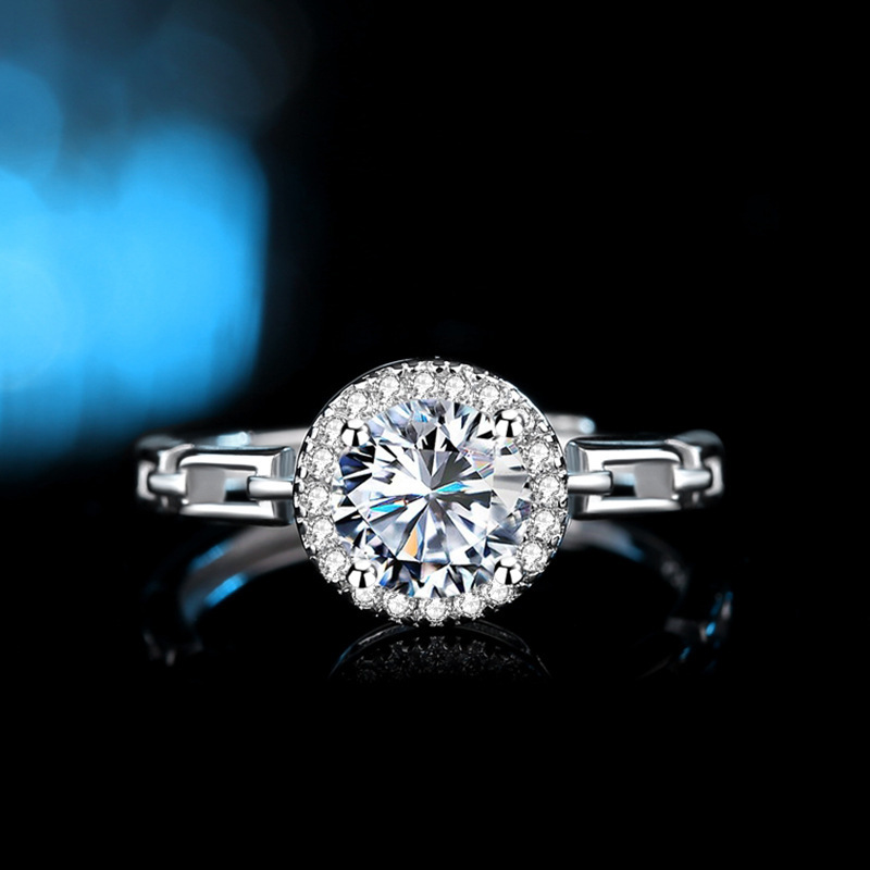New style watch band, moissanite ring, micro-paved sunflower design, simulated diamond ring, square-shaped sterling silver ring