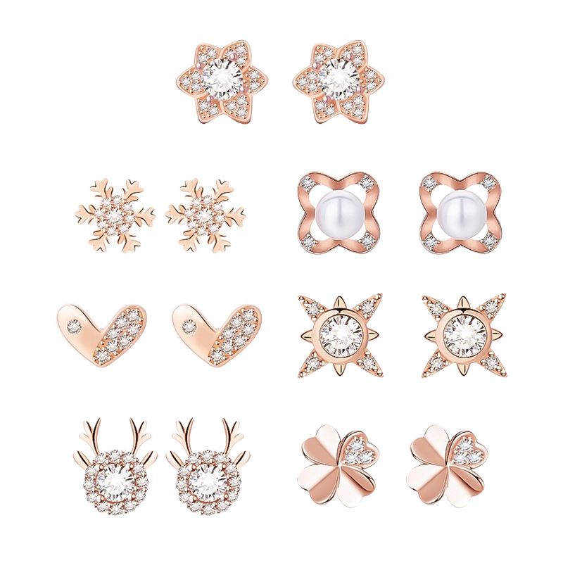 925 sterling silver weekly earrings, a touch of luxury and sophistication, featuring a four-leaf clover and eight-pointed star design, fashionable and elegant, perfect as a Valentine's Day gift