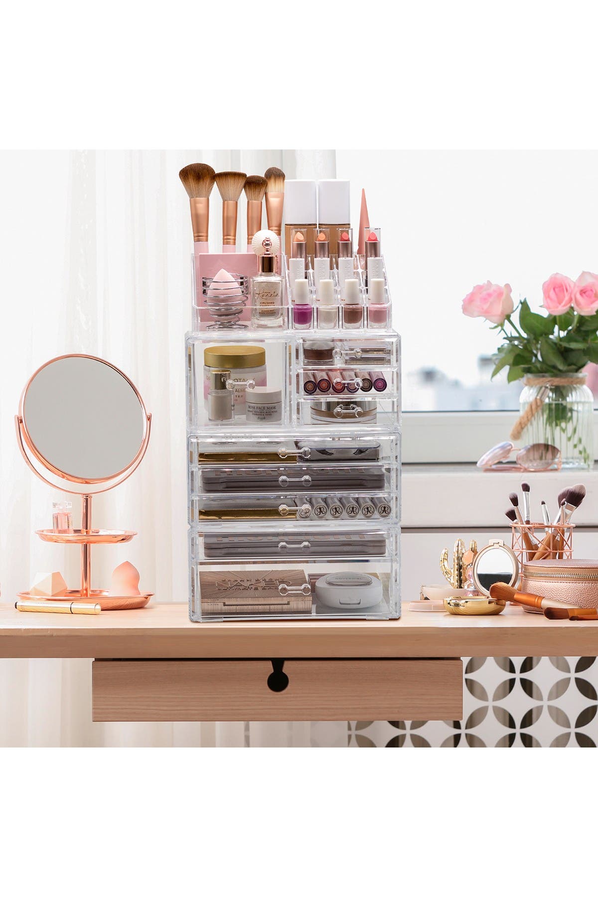 SORBUS Clear Makeup & Jewelry Storage Case Display Set