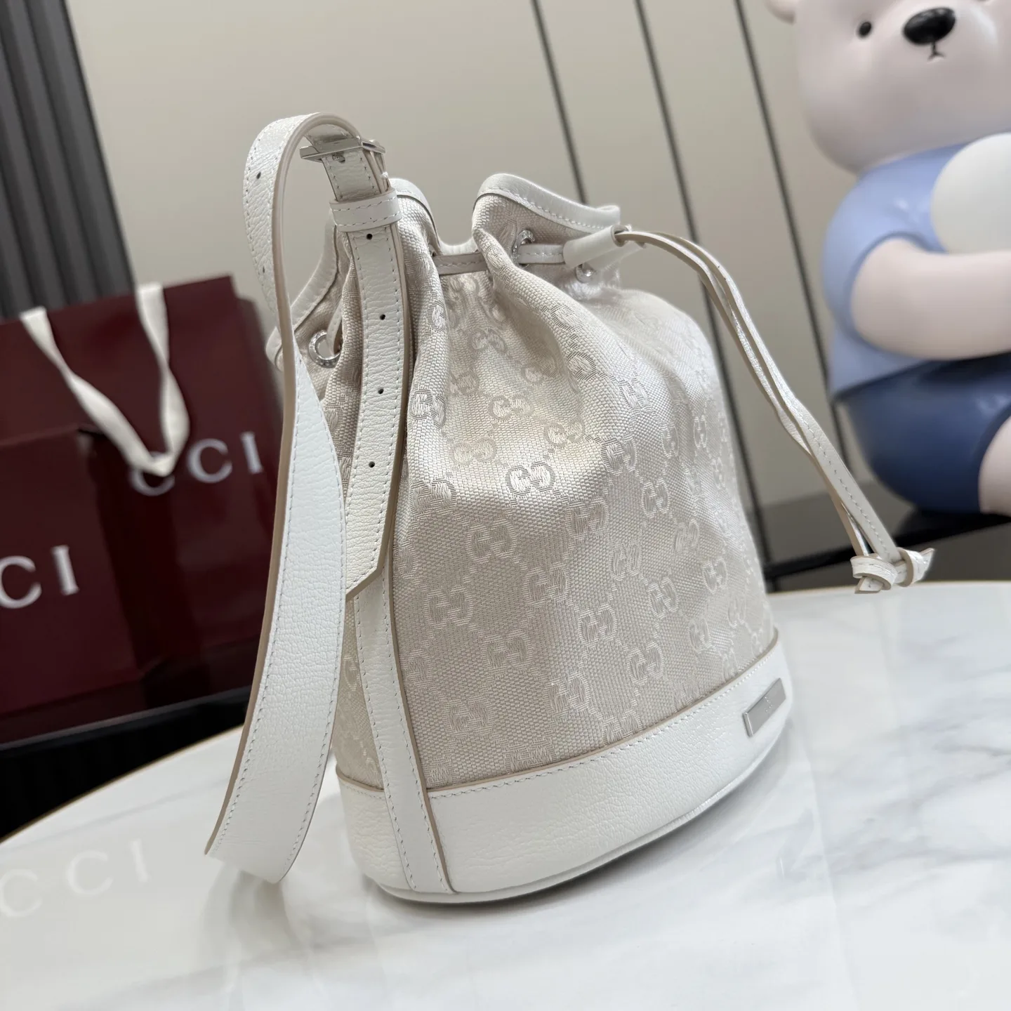 Gucci White Generation Canvas and Leather Bucket Bag product photo from LabelPicks