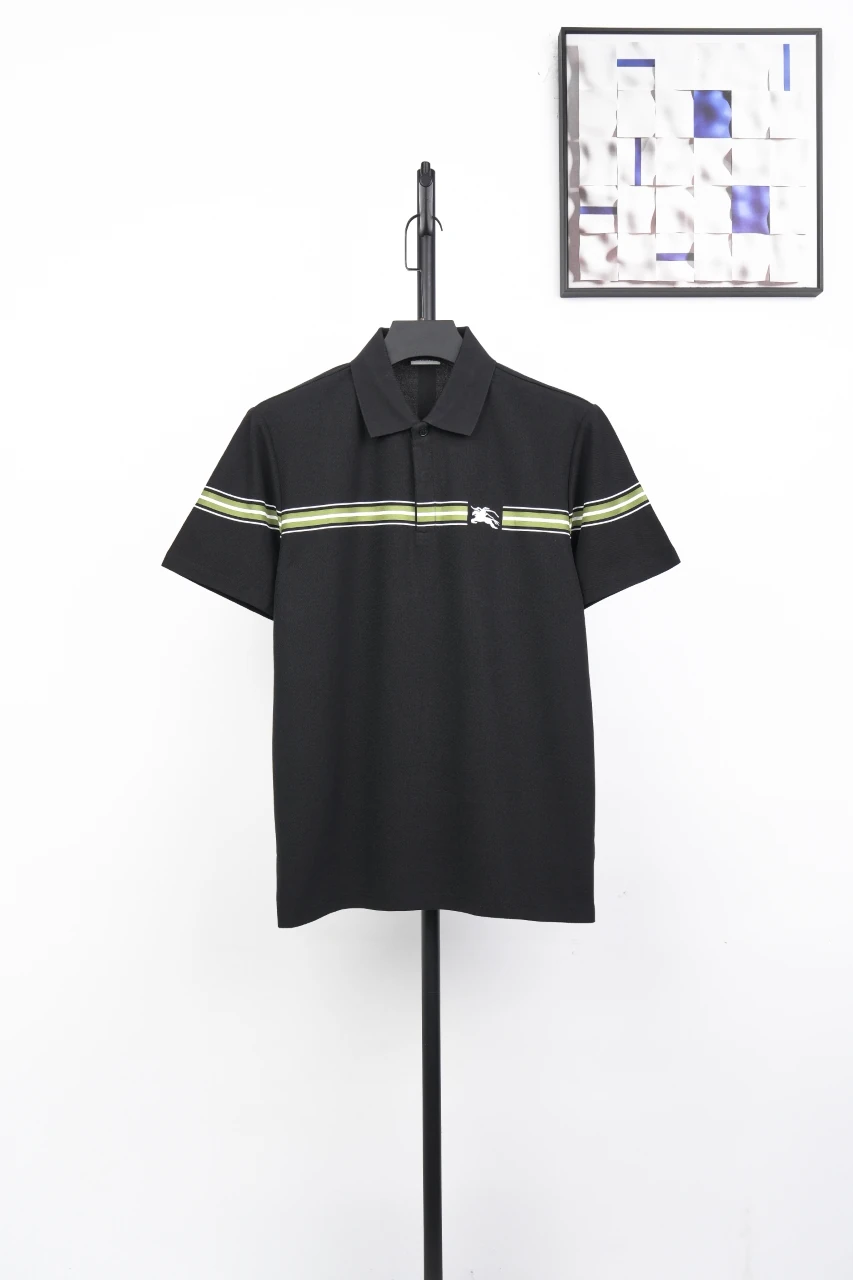 Burberry Black Stripe Equestrian Knight Embroidered Polo Shirt product photo from LabelPicks